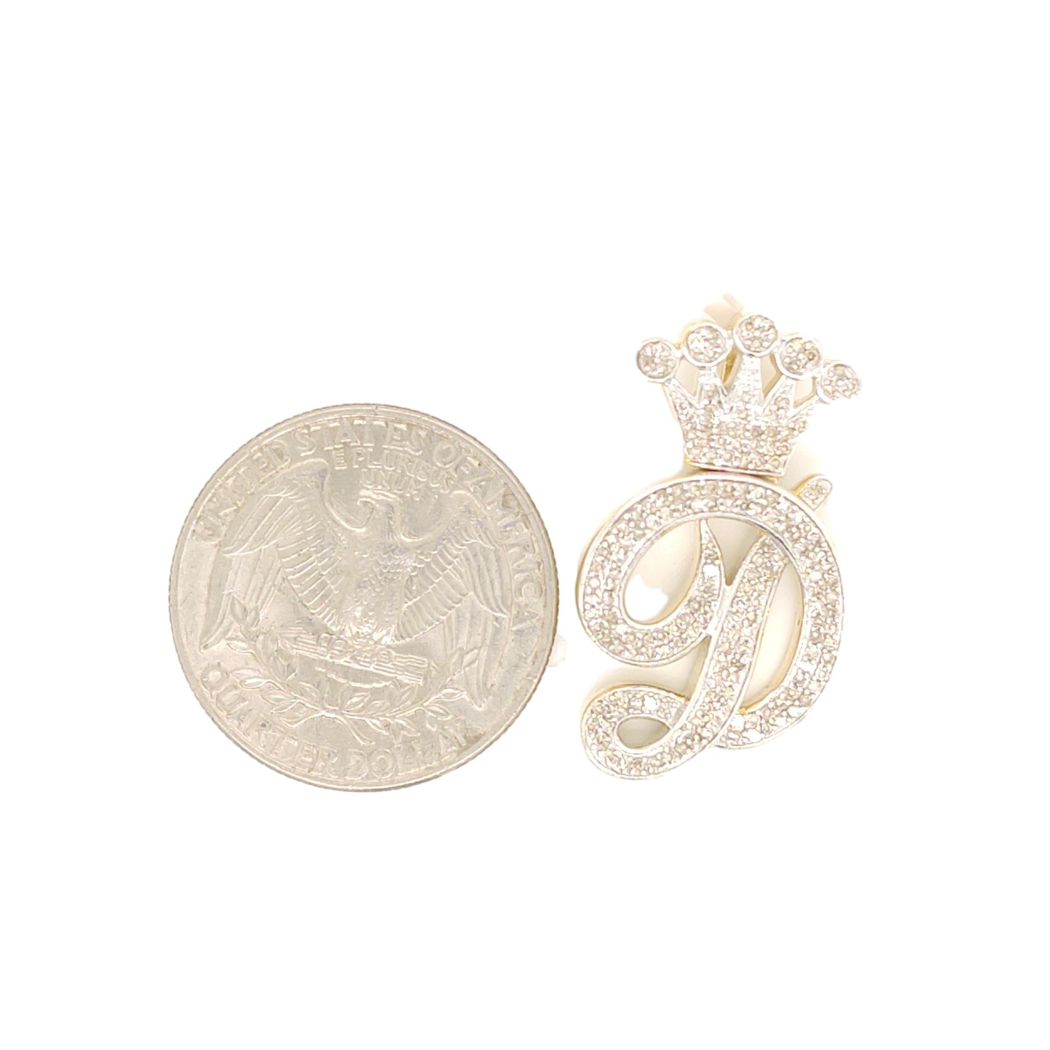 10K Yellow Gold Diamond D Letter Charm with Crown Small Size