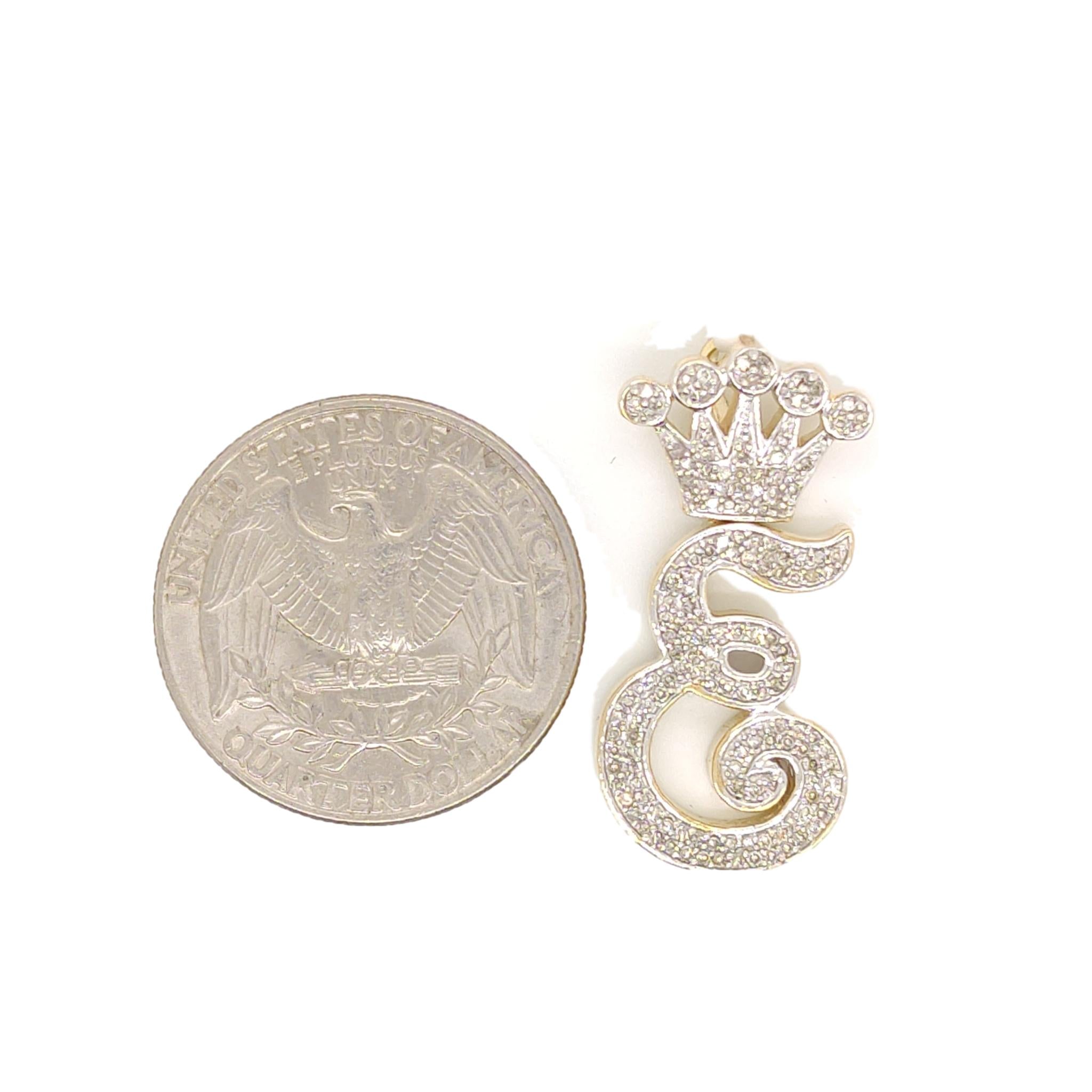 10K Yellow Gold Diamond E Letter Charm with Crown Small Size
