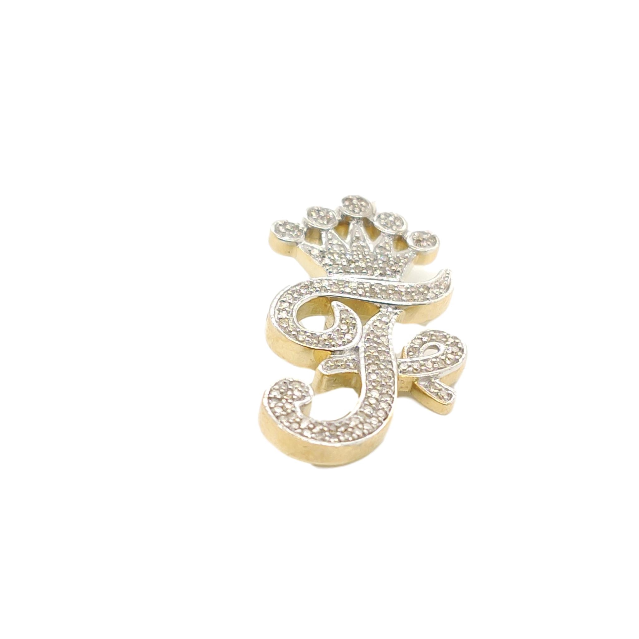10K Yellow Gold Diamond F Letter Charm with Crown Small Size