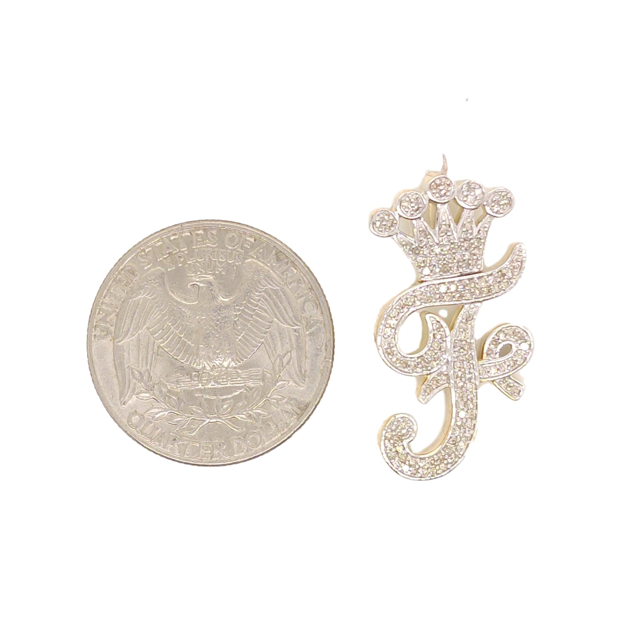 10K Yellow Gold Diamond F Letter Charm with Crown Small Size