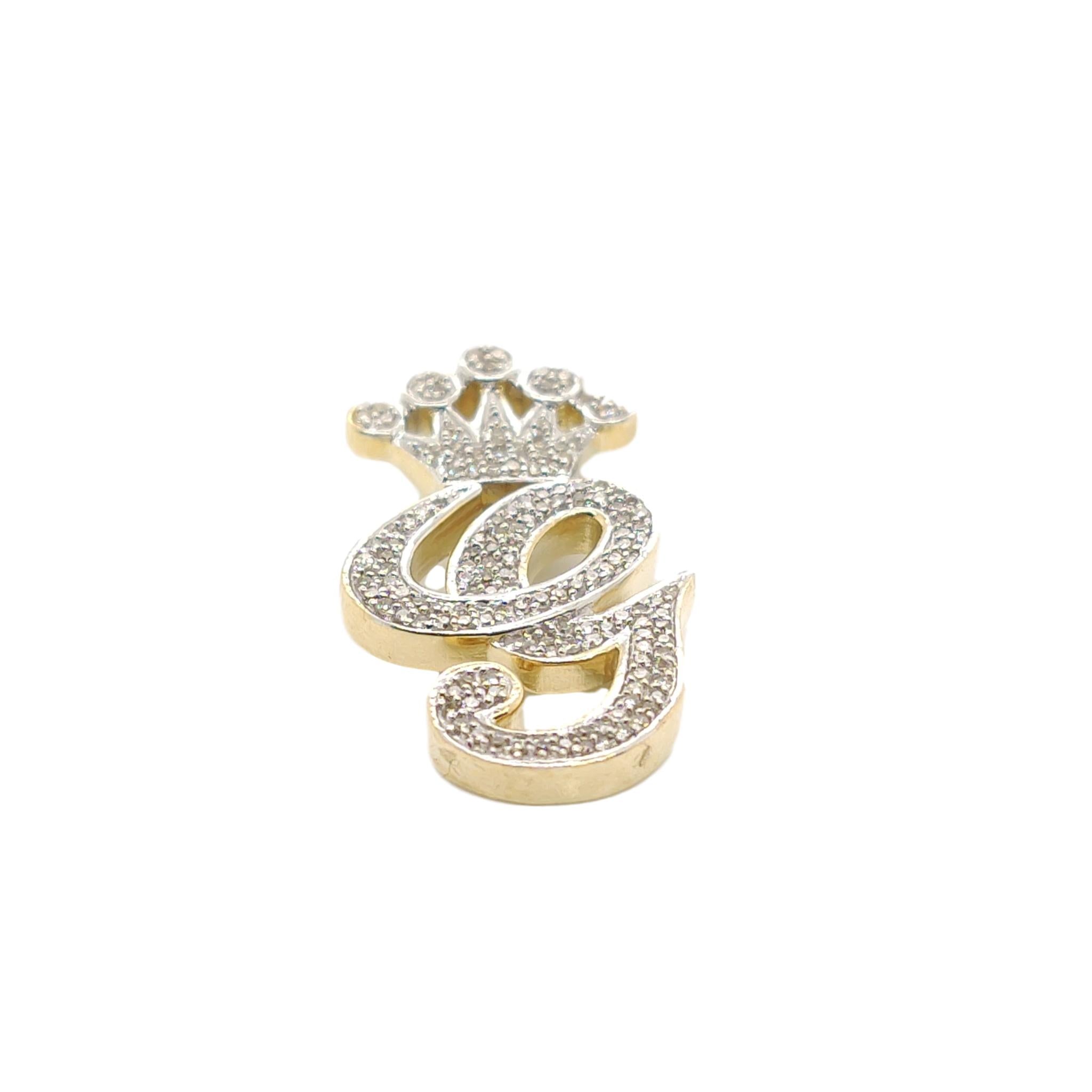 10K Yellow Gold Diamond G Letter Charm with Crown Small Size