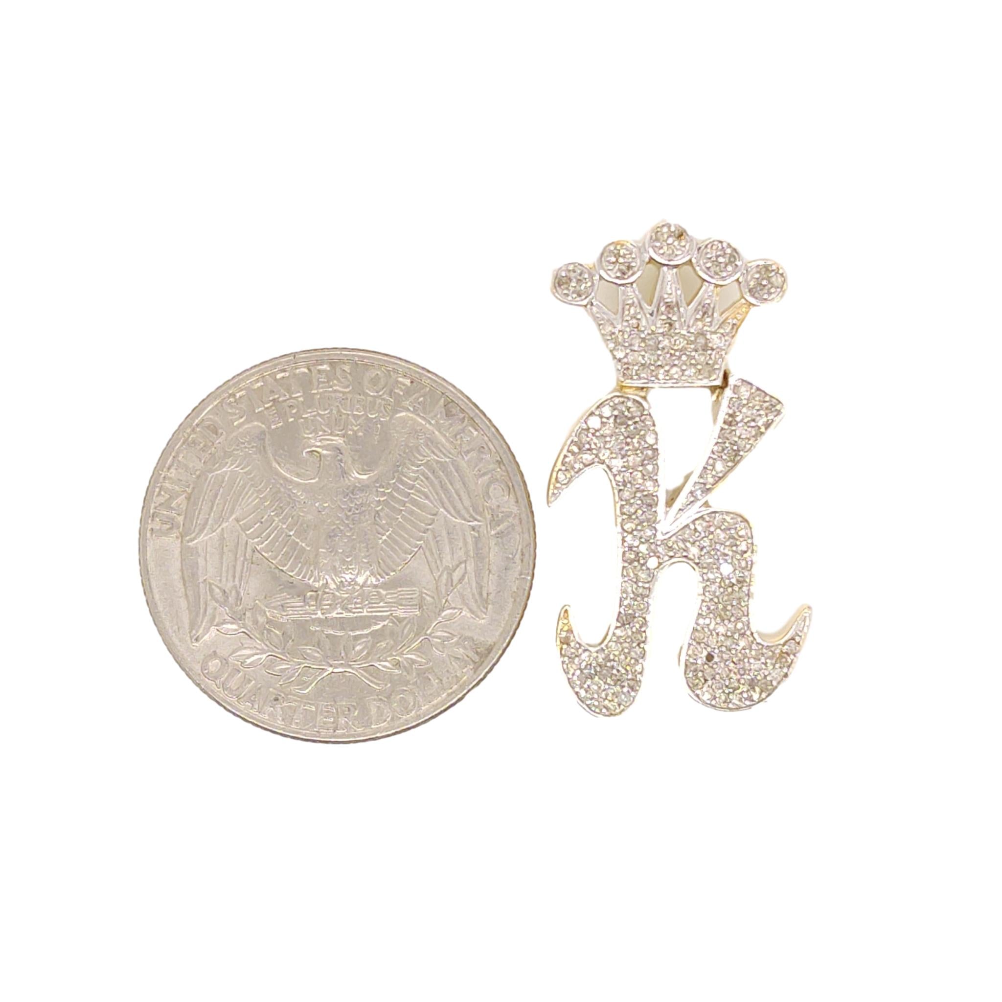 10K Yellow Gold Diamond K Letter Charm with Crown Small Size
