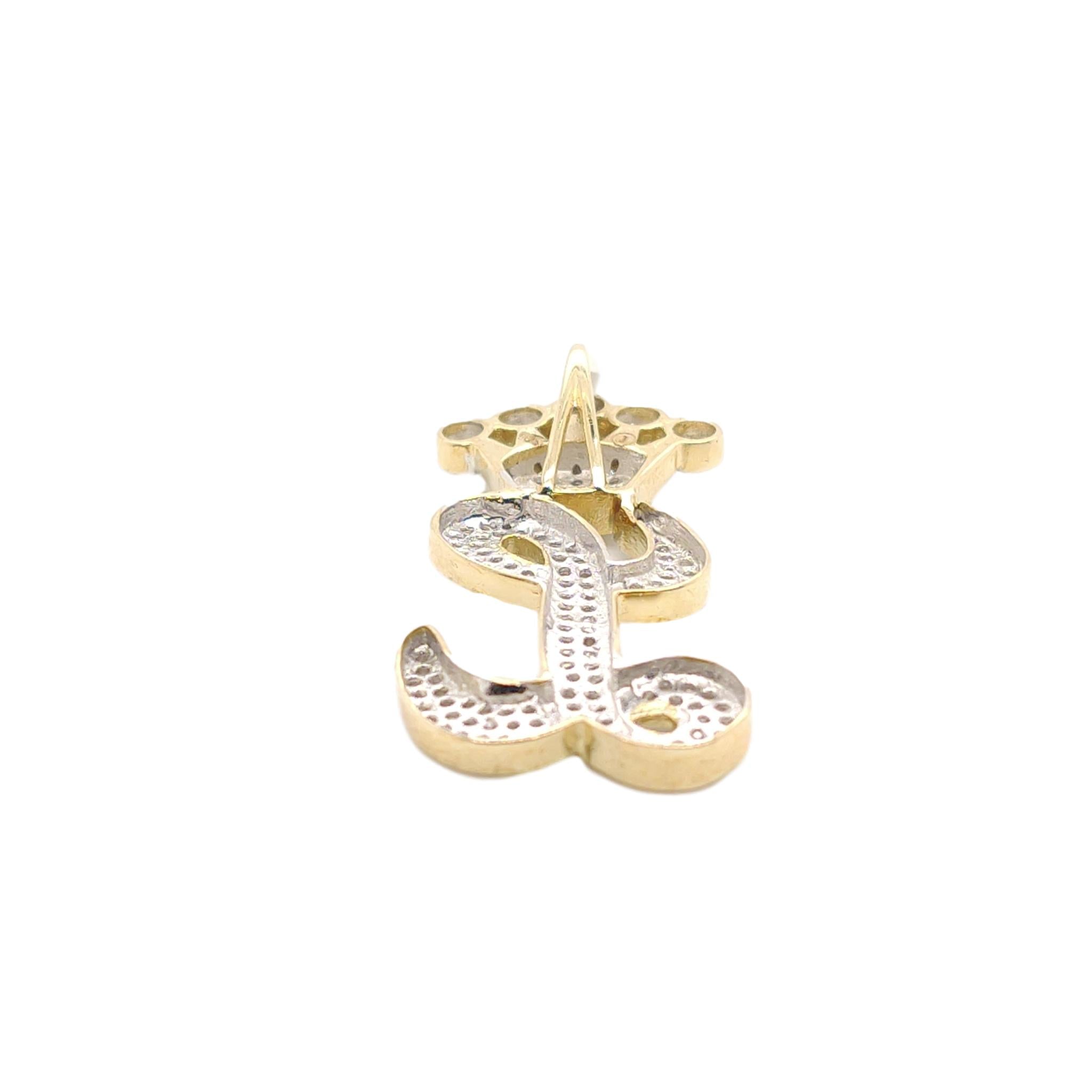 10K Yellow Gold Diamond L Letter Charm with Crown Small Size