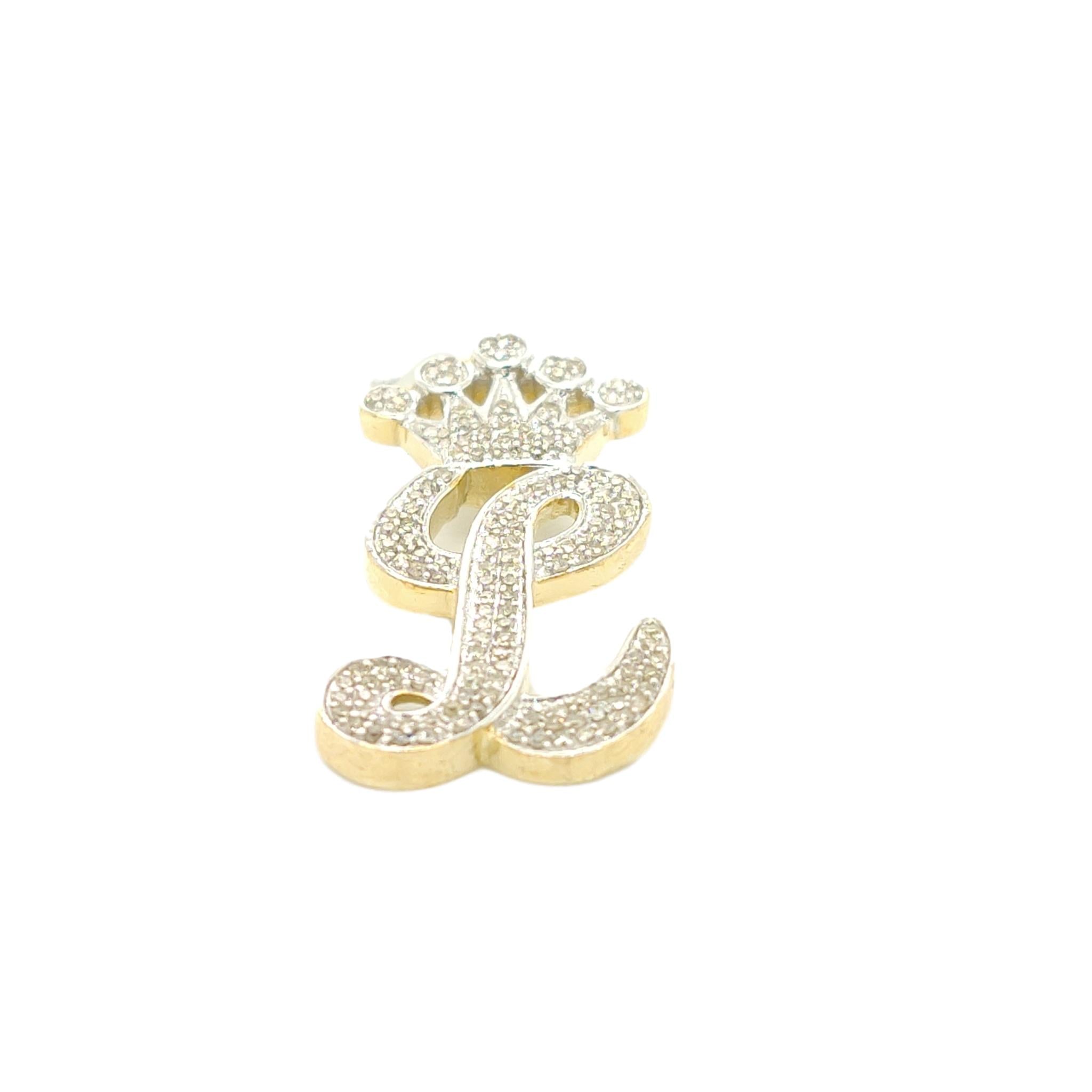 10K Yellow Gold Diamond L Letter Charm with Crown Small Size