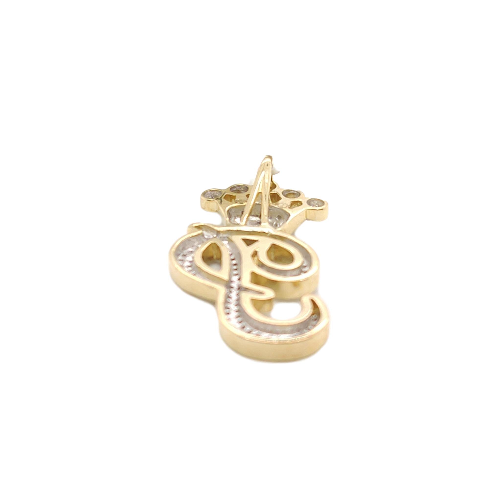 10K Yellow Gold Diamond P Letter Charm with Crown Small Size