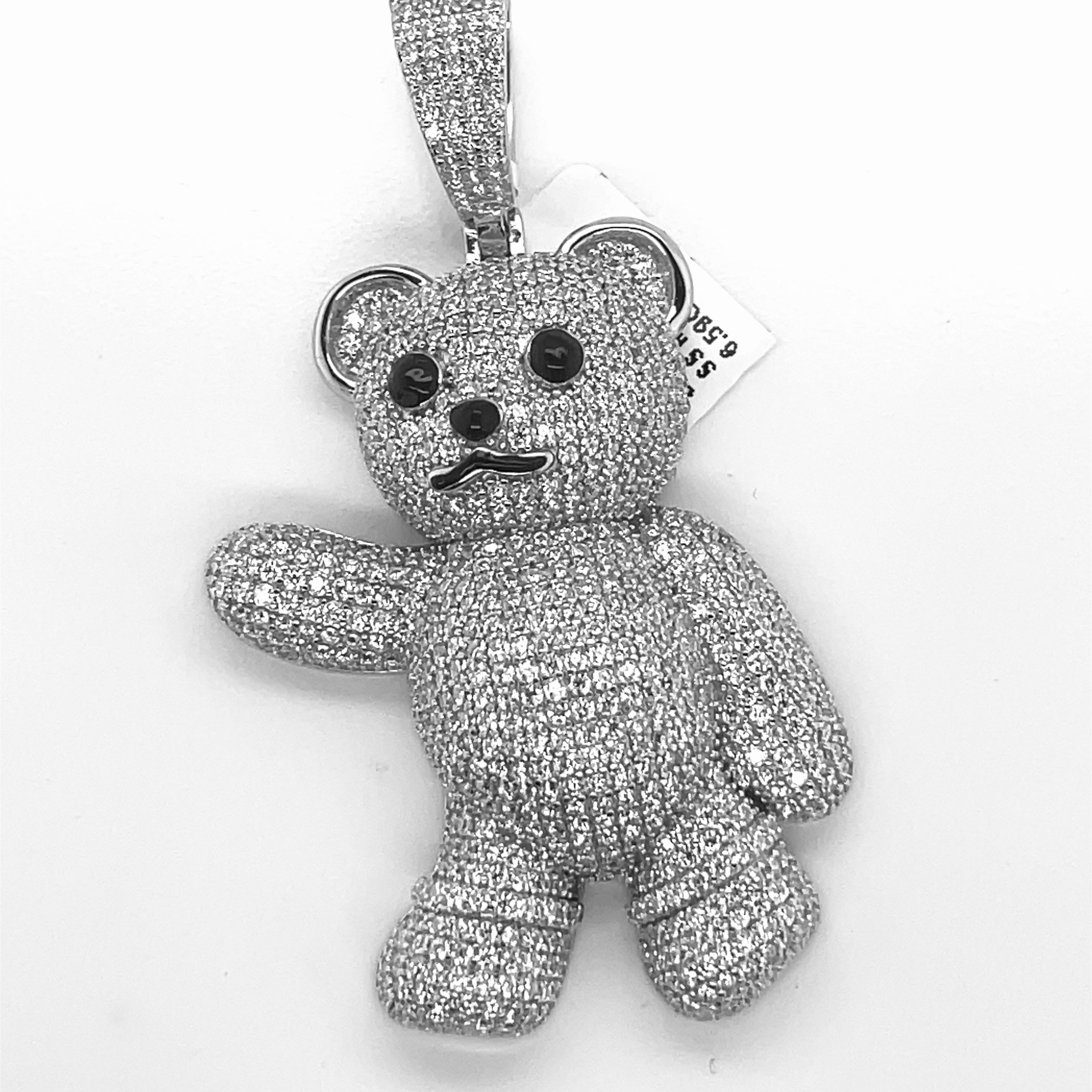 Silver Moissanite Teddy Bear Pendant