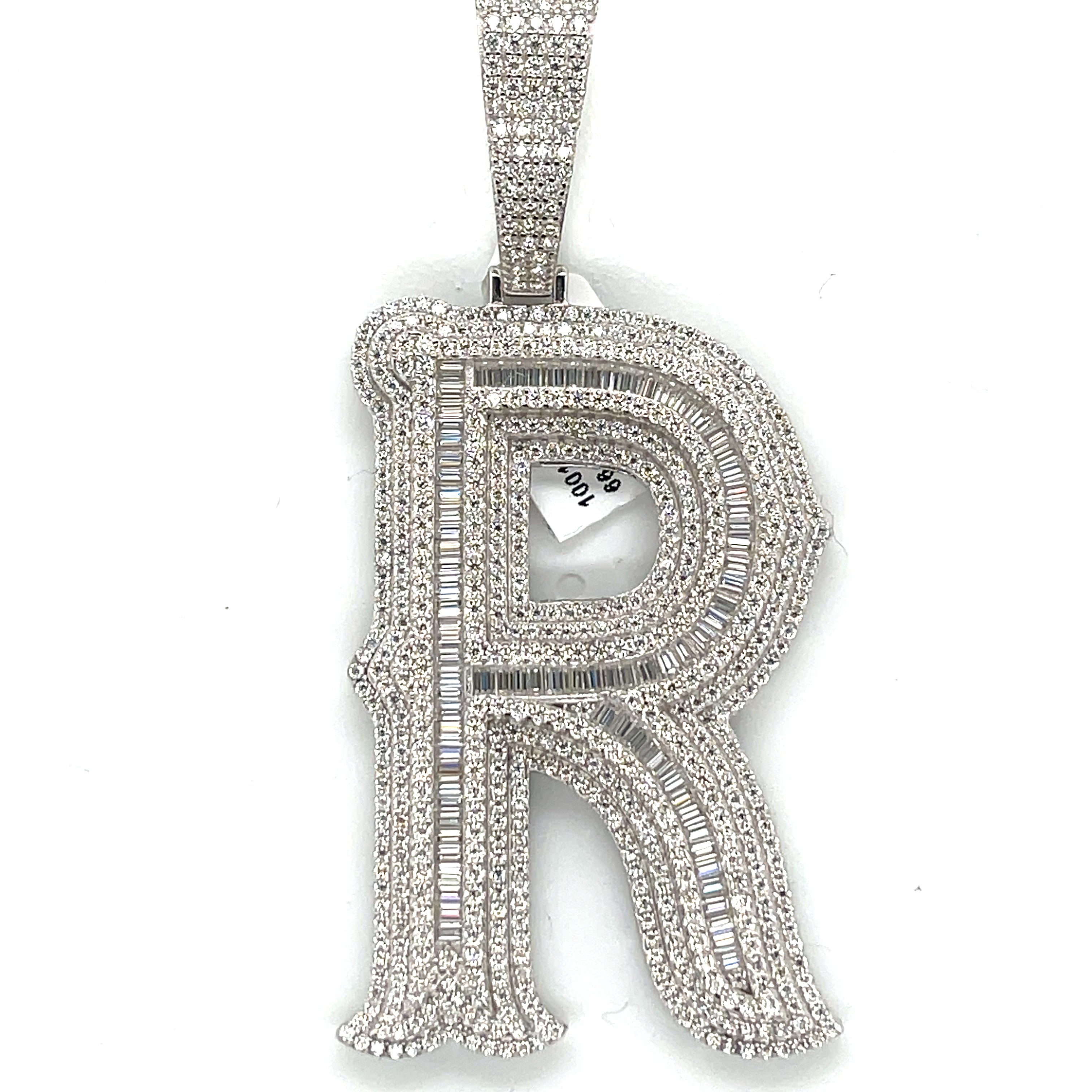 Silver Moissanite Letter "R" Charm