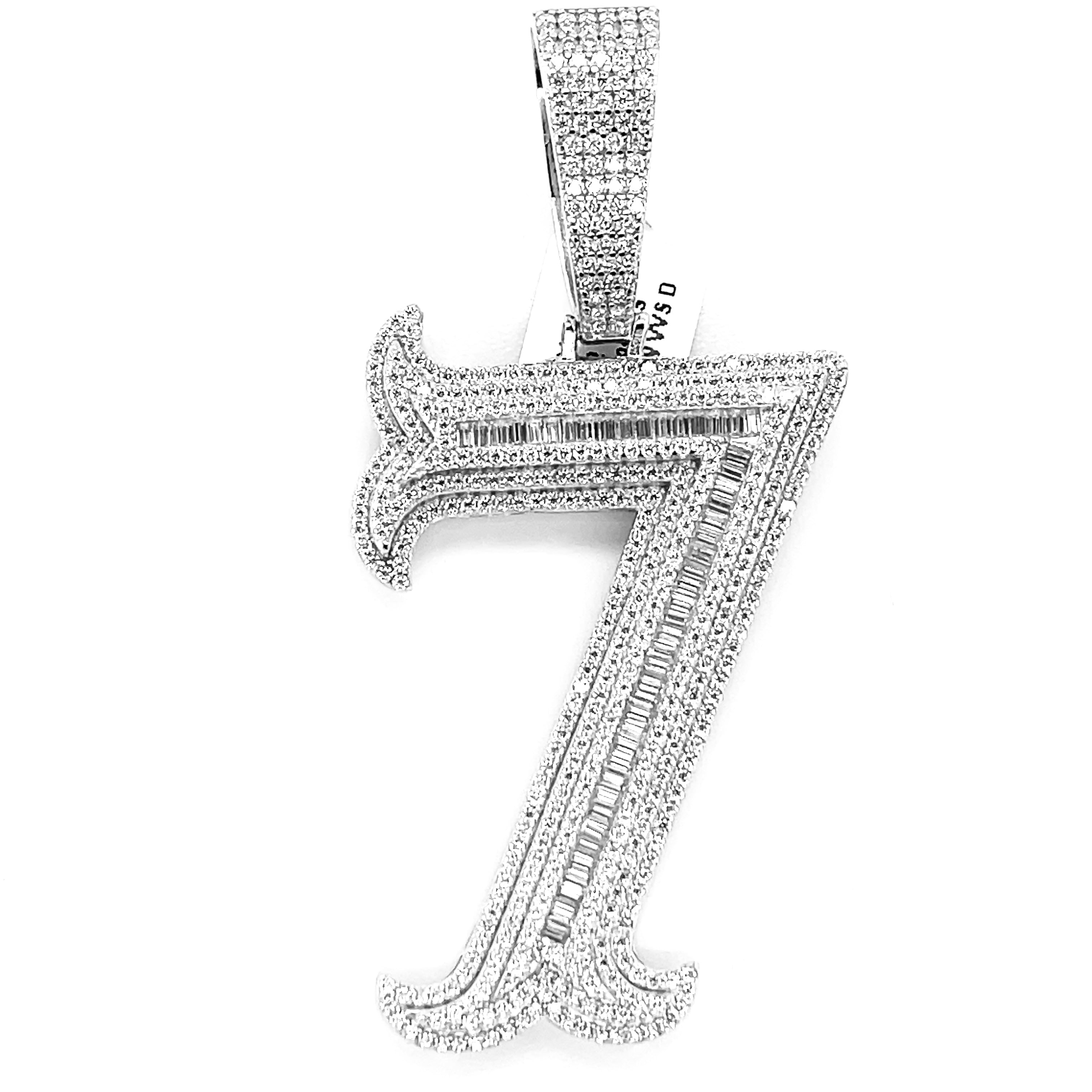 Silver Moissanite Number "7" Pendant