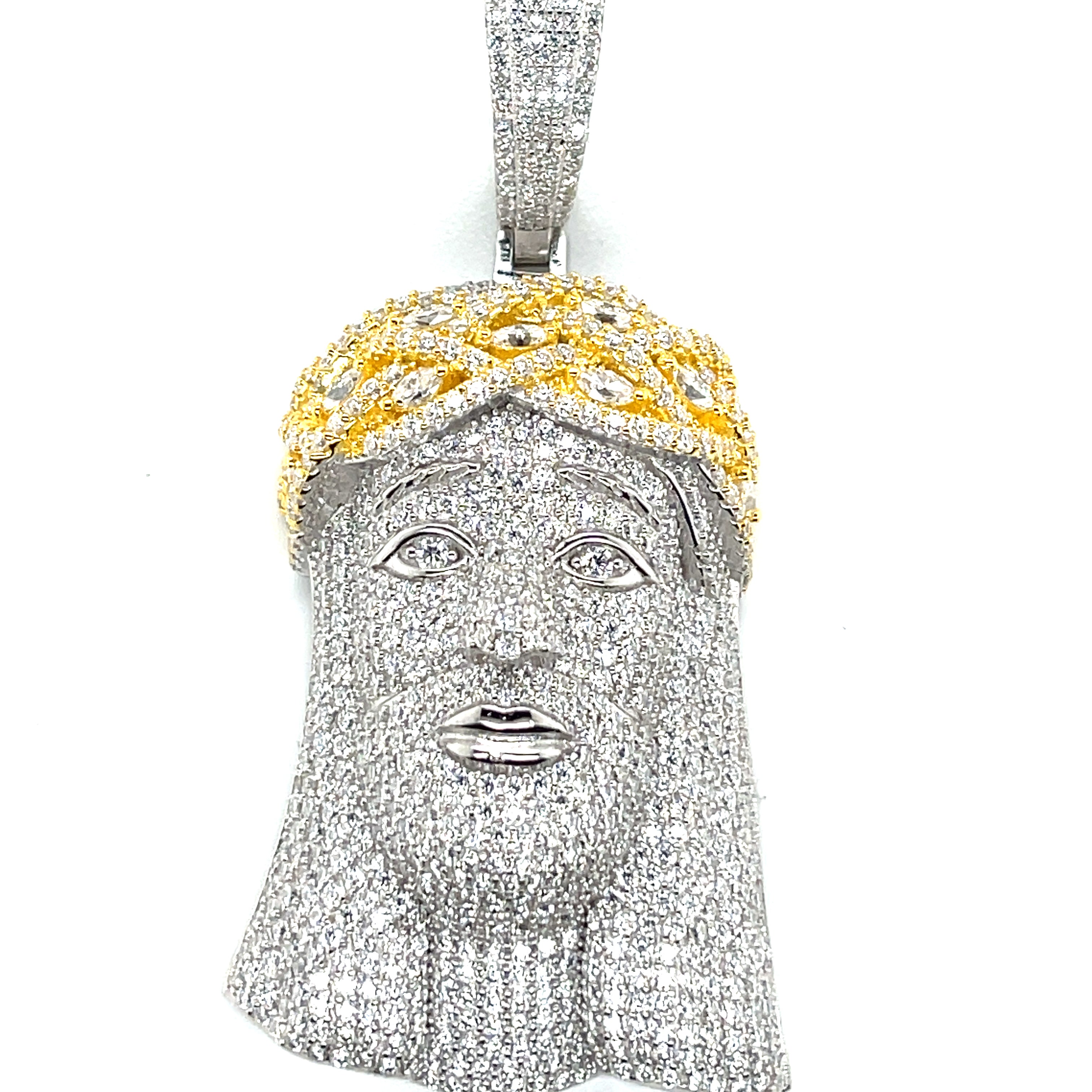 Silver Moissanite Jesus Head Pendant