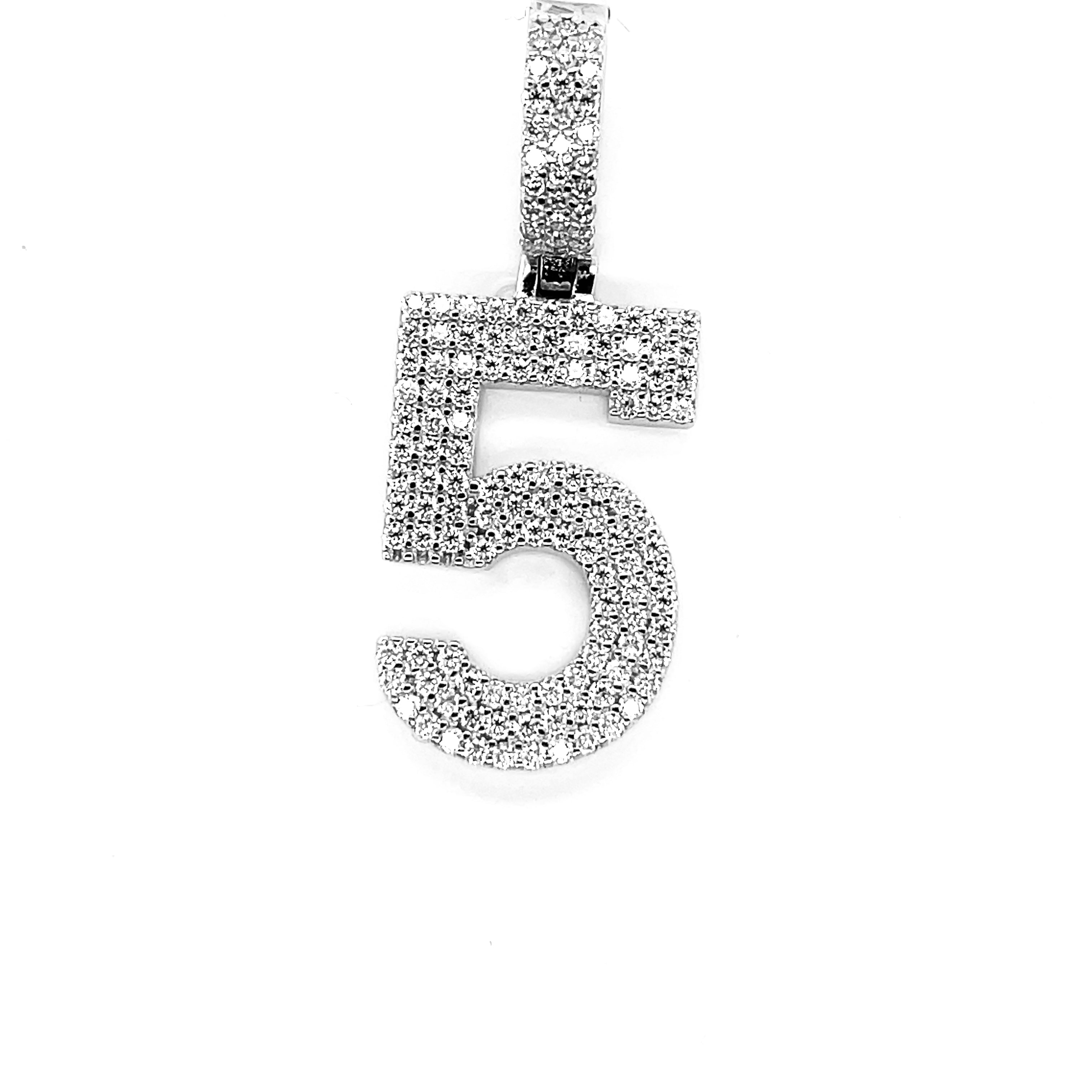 Silver Moissanite Number "5" Charm