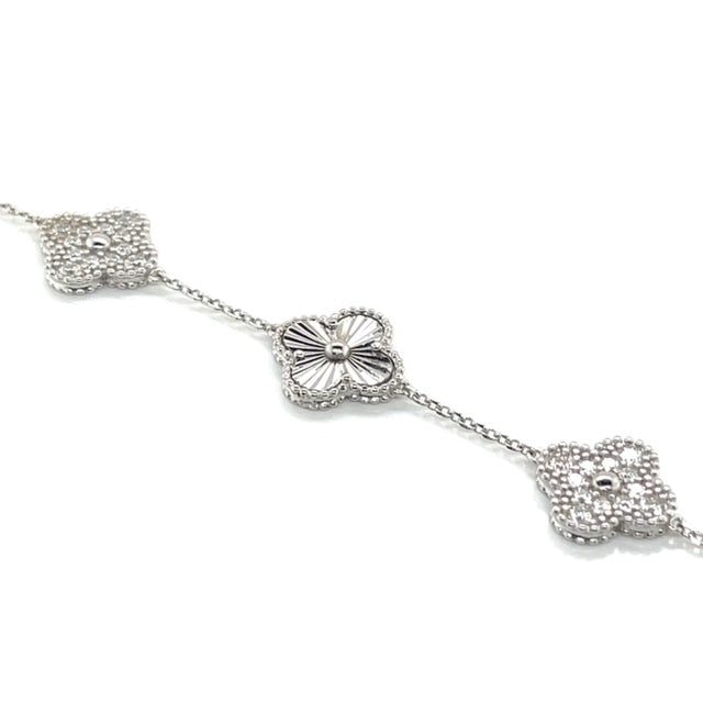 Silver Rosette and Moissanite Clover Bracelet