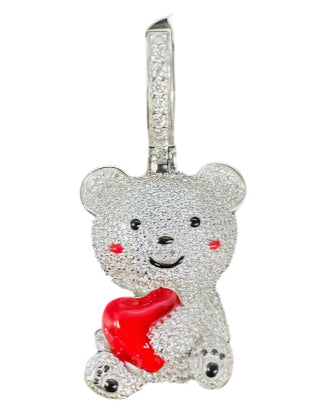 Sterling Silver Teddy Bear Charm with 1.35 CTW VVS Moissanites