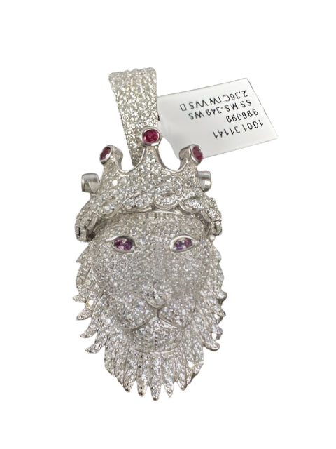 Sterling Silver Lion Head Charm with 2.36 CWT Moissanite