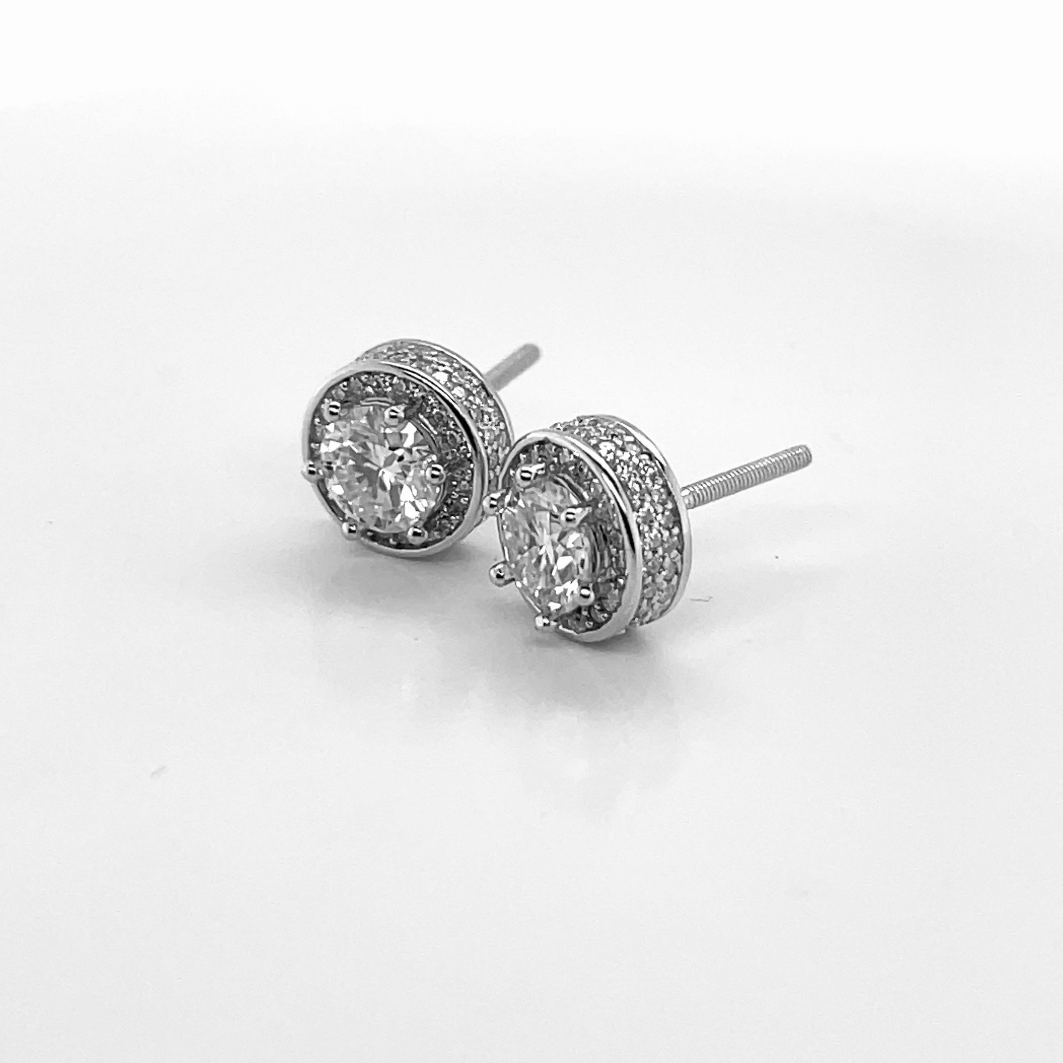 Round Silver and Moissanite Stud Earrings