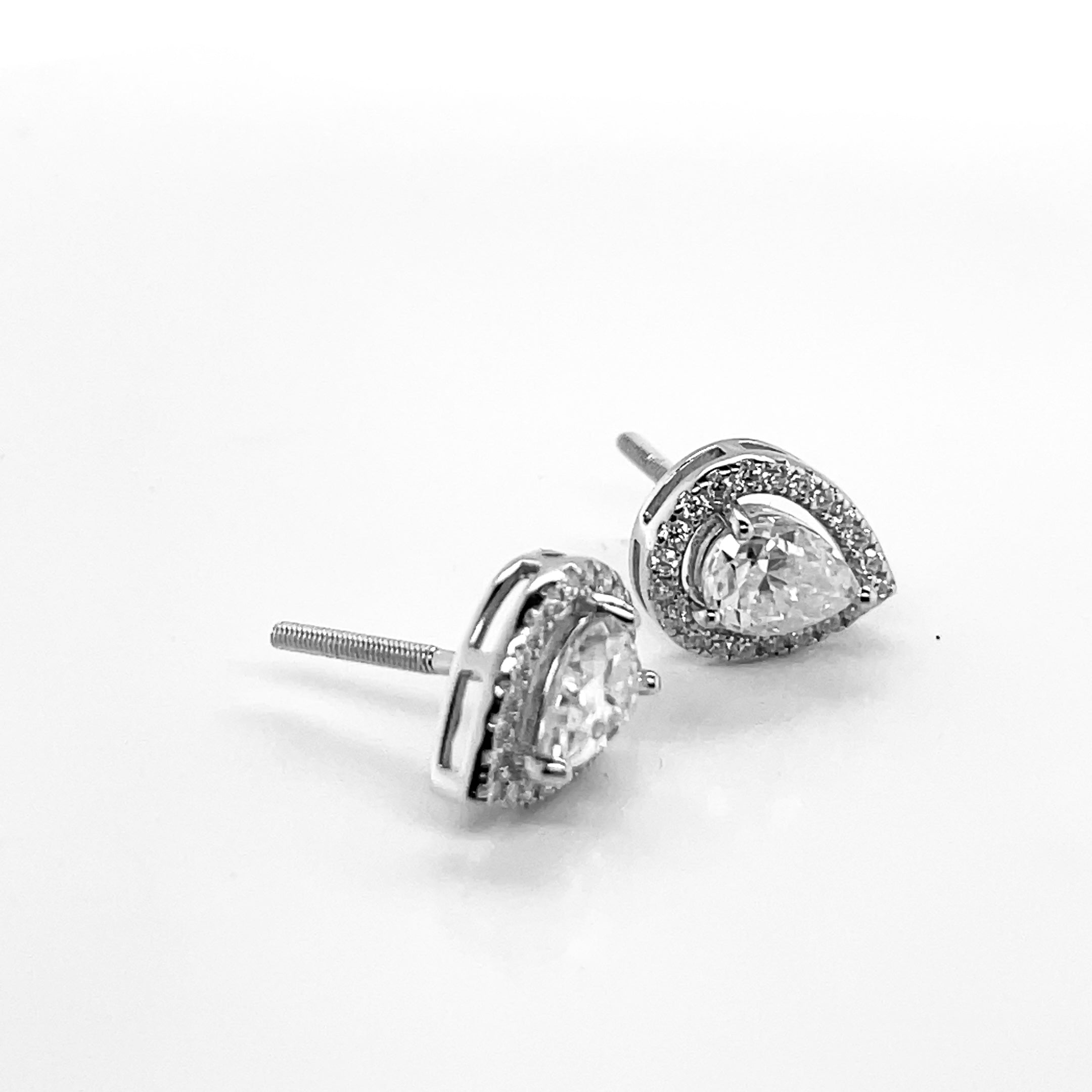 Teardrop Silver and Moissanite Stud Earrings