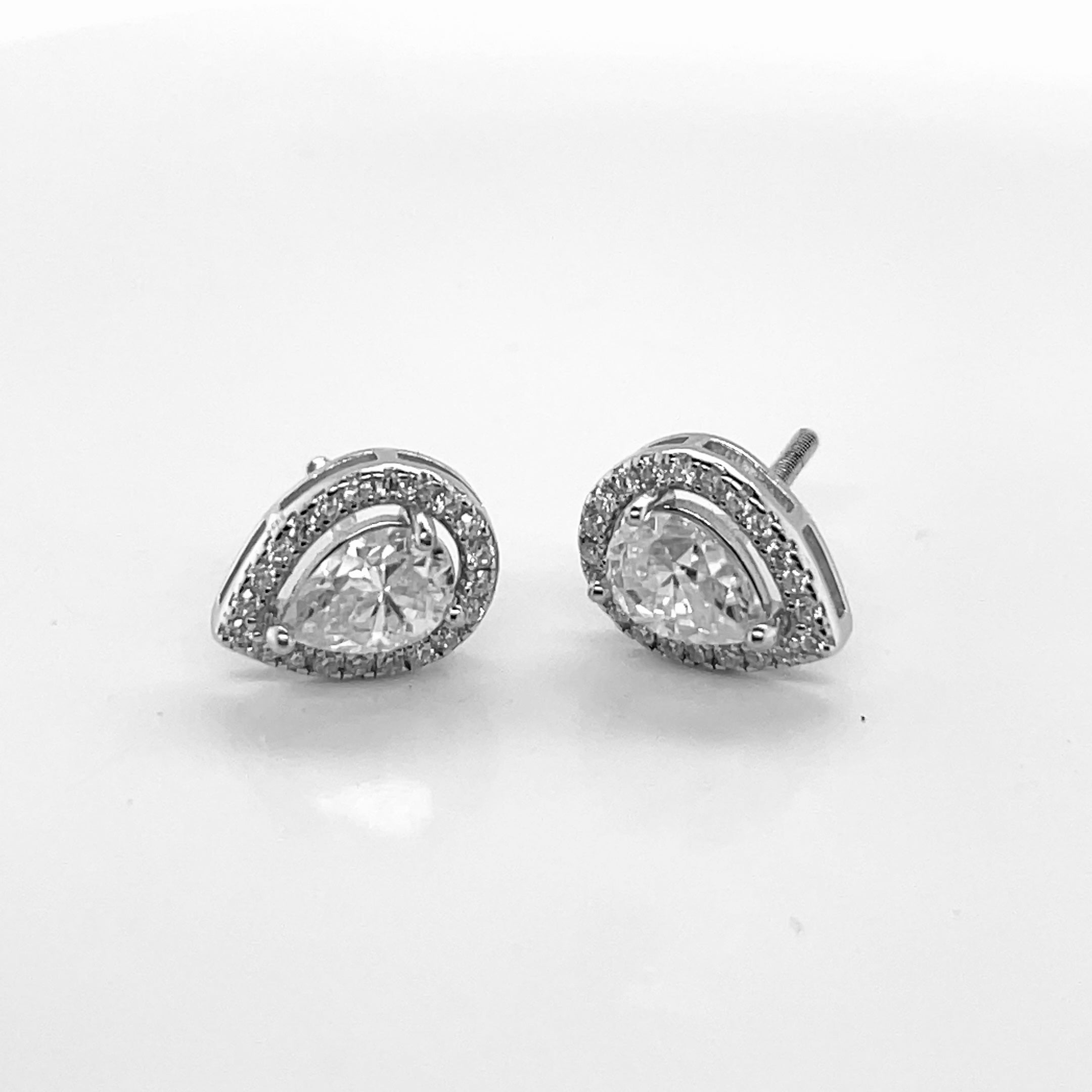 Teardrop Silver and Moissanite Stud Earrings