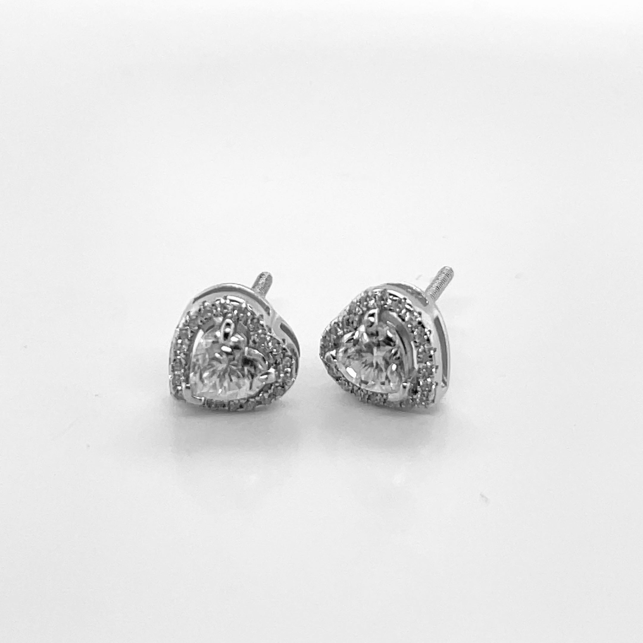 Heart Silver and Moissanite Stud Earrings