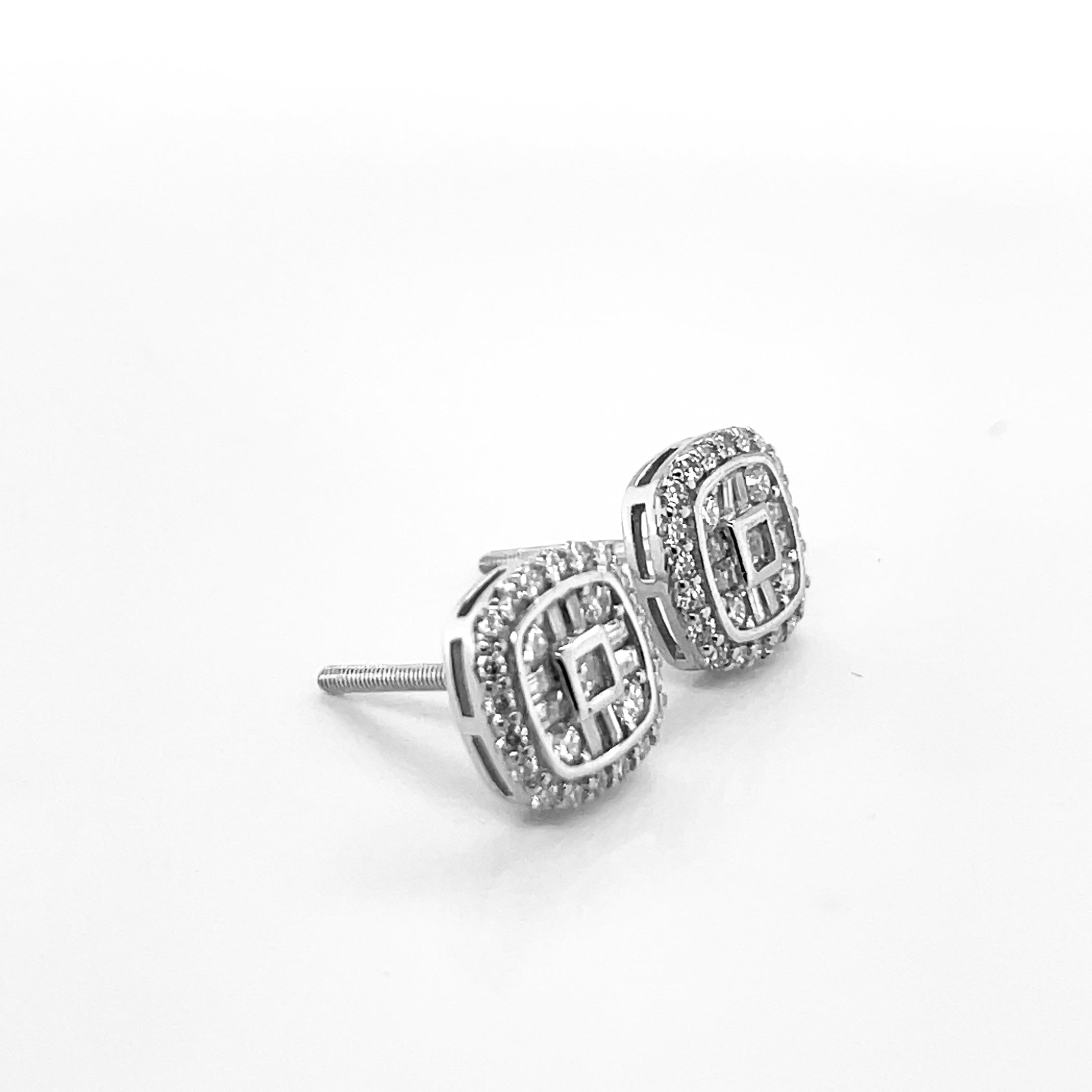 Square Silver and Moissanite Stud Earrings