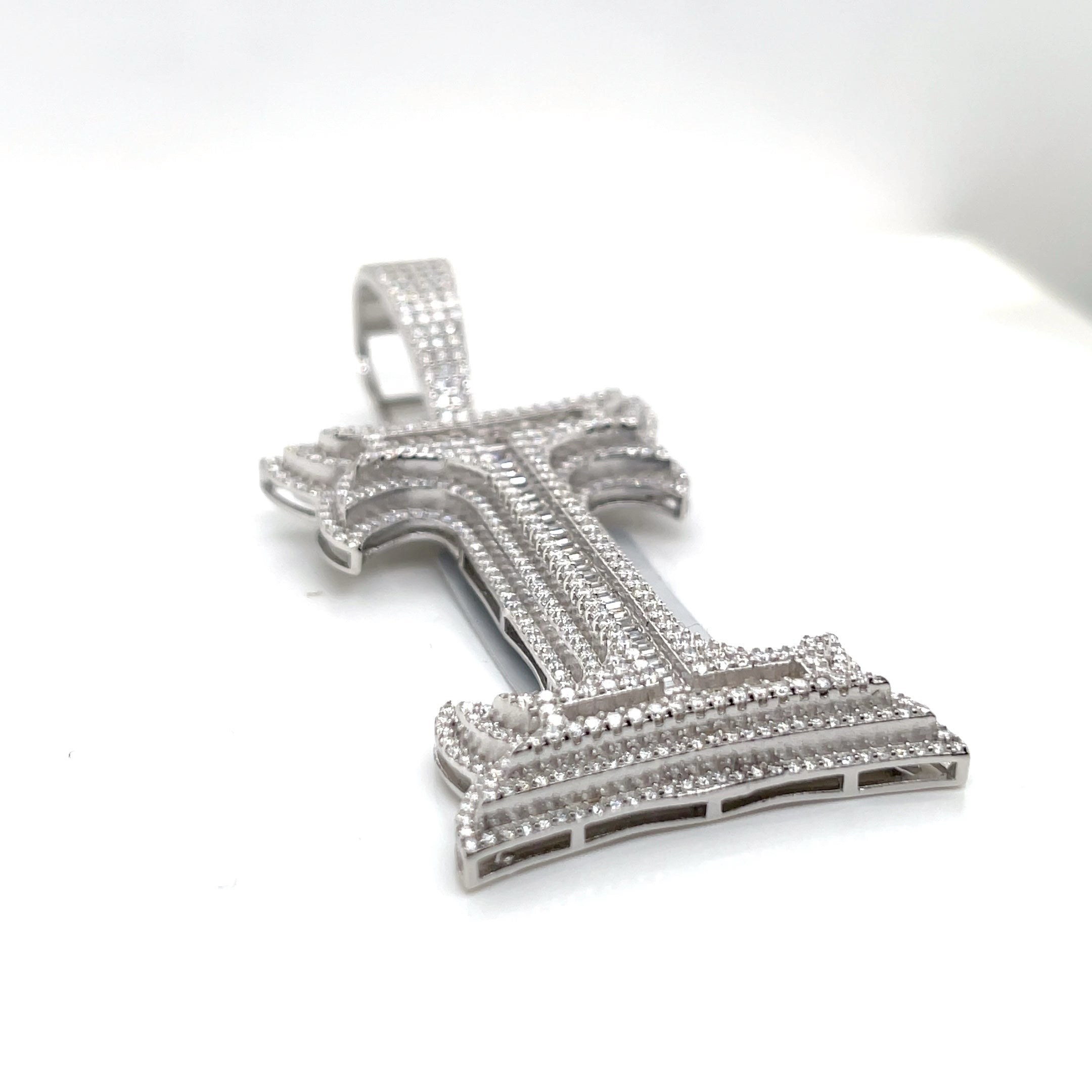 Silver Moissanite Letter "I" Pendant