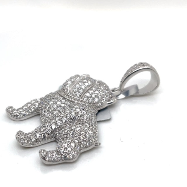 Silver Moissanite Bull Dog Pendant