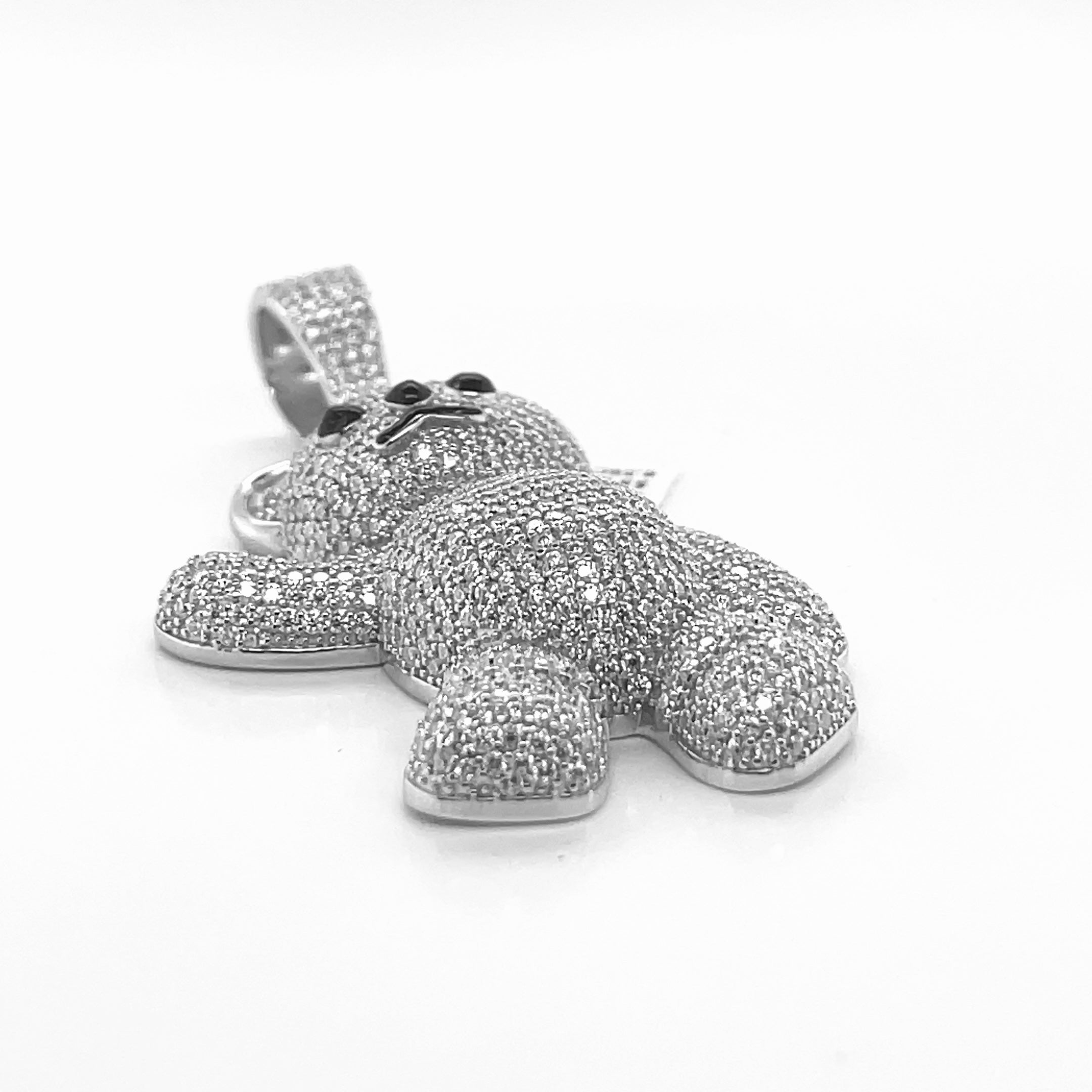 Silver Moissanite Teddy Bear Pendant