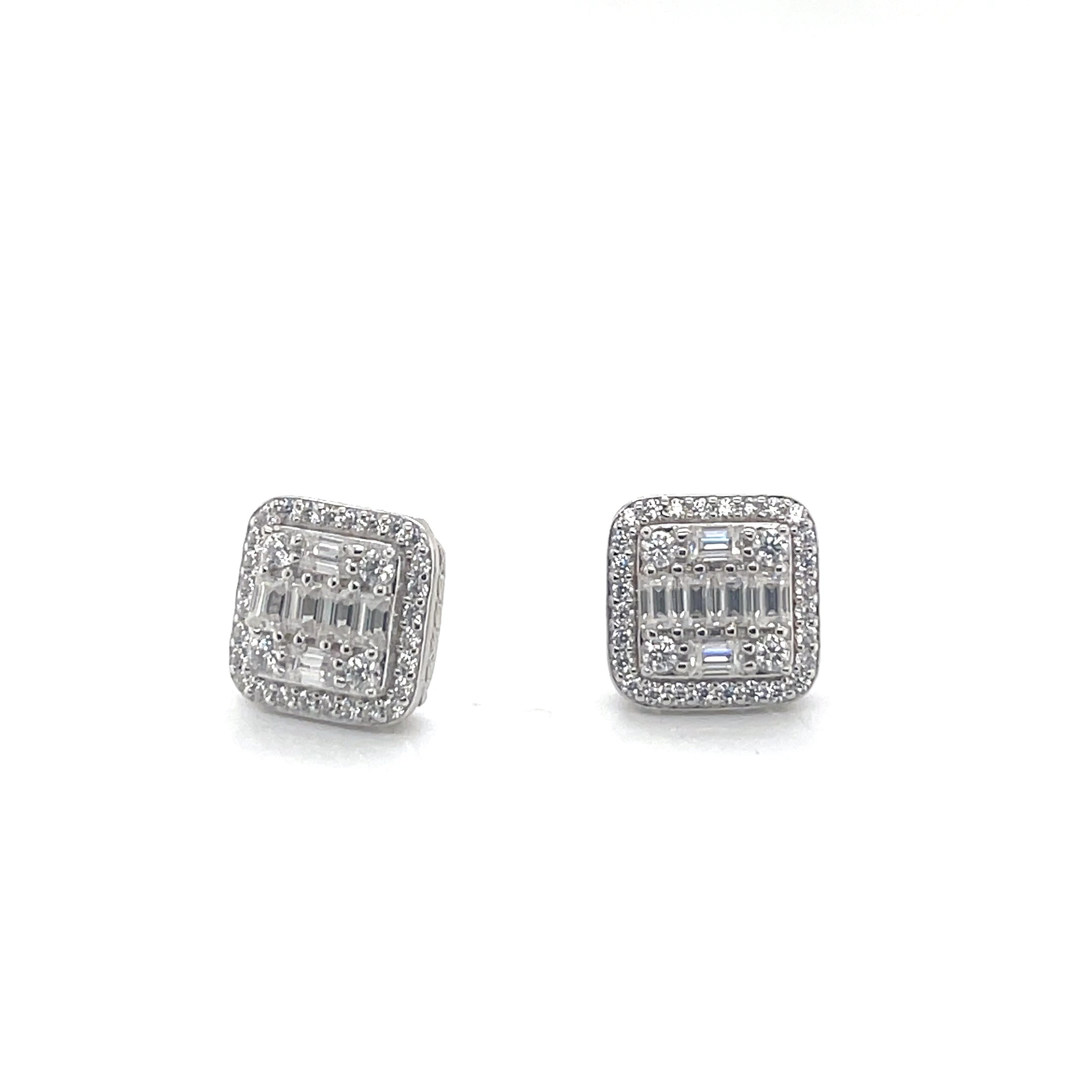 Square Silver and Moissanite Stud Earrings