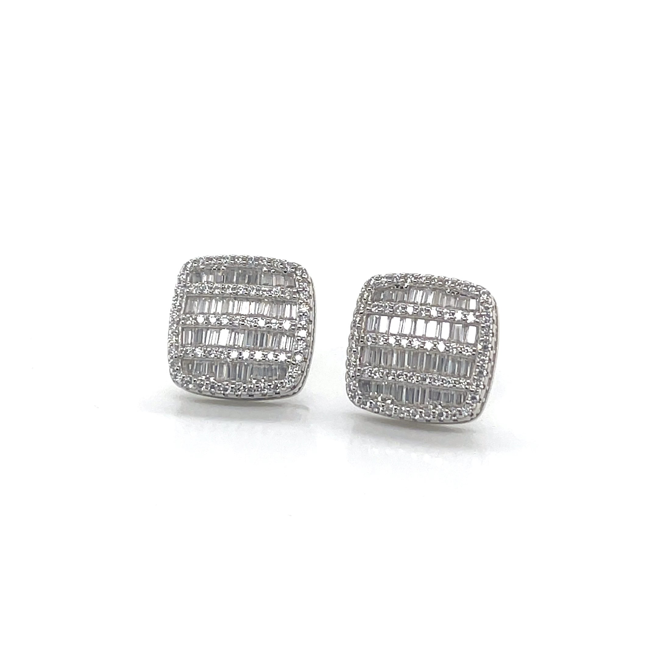 Square Silver and Moissanite Stud Earrings