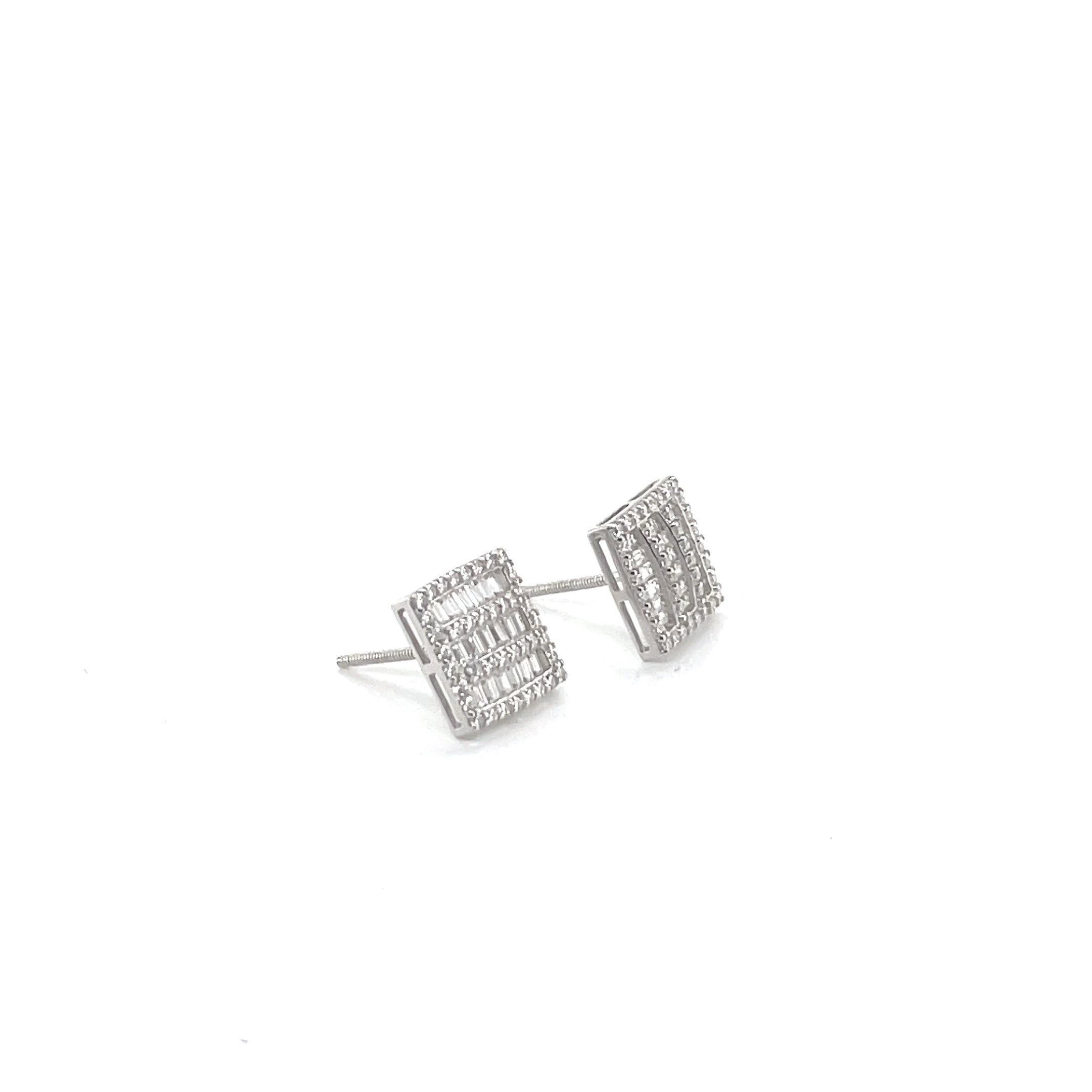 Square Silver and Moissanite Stud Earrings