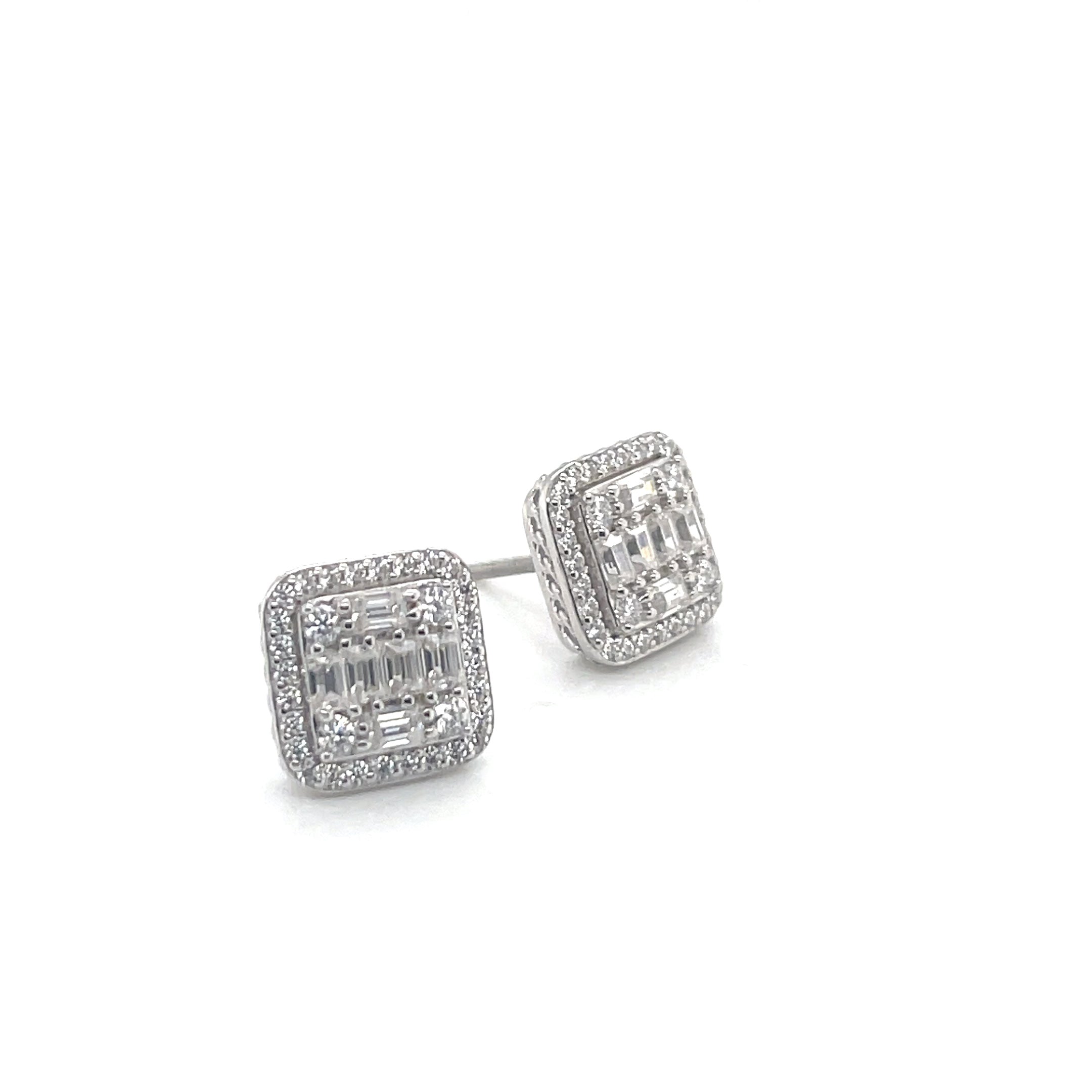 Square Silver and Moissanite Stud Earrings