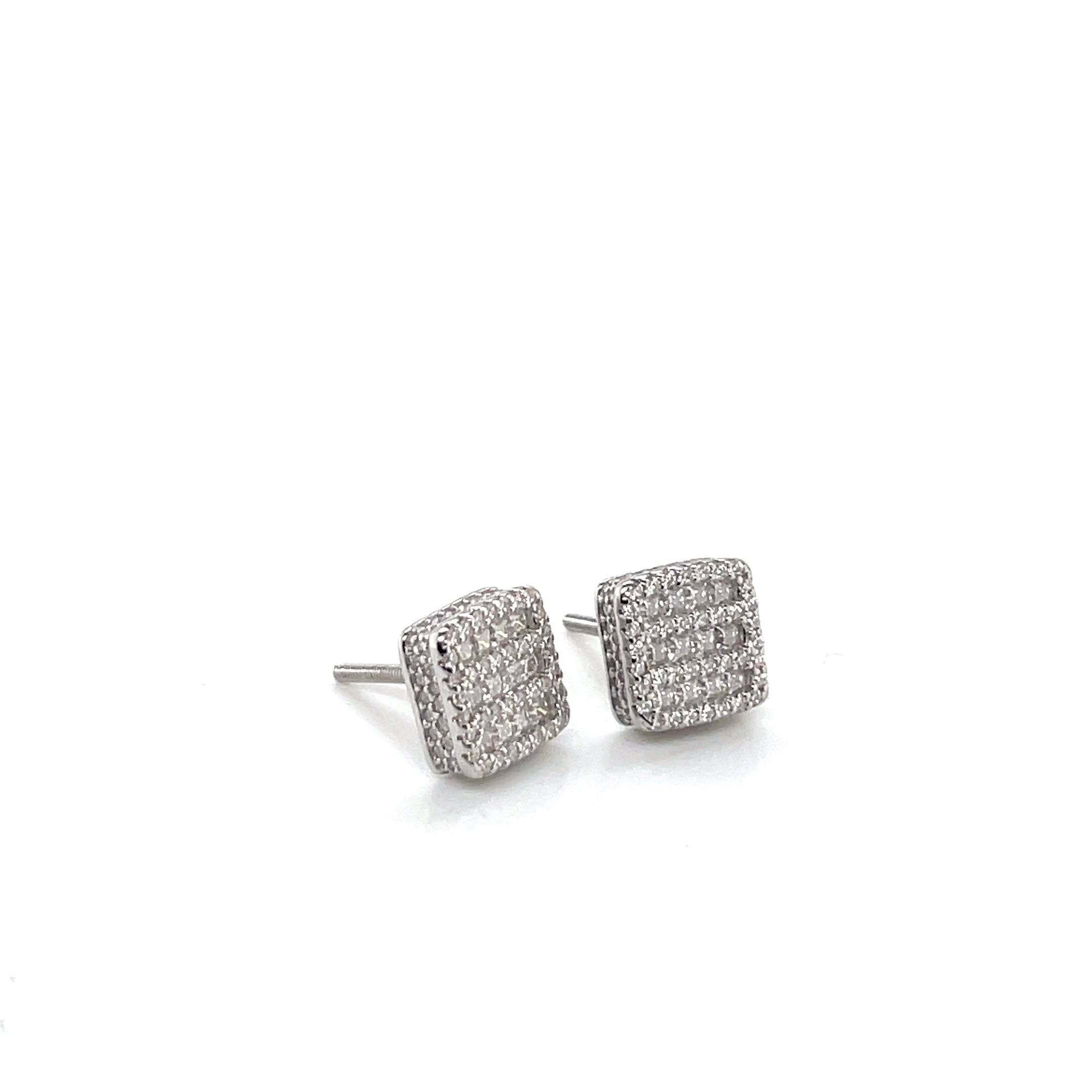 Square Silver and Moissanite Stud Earrings