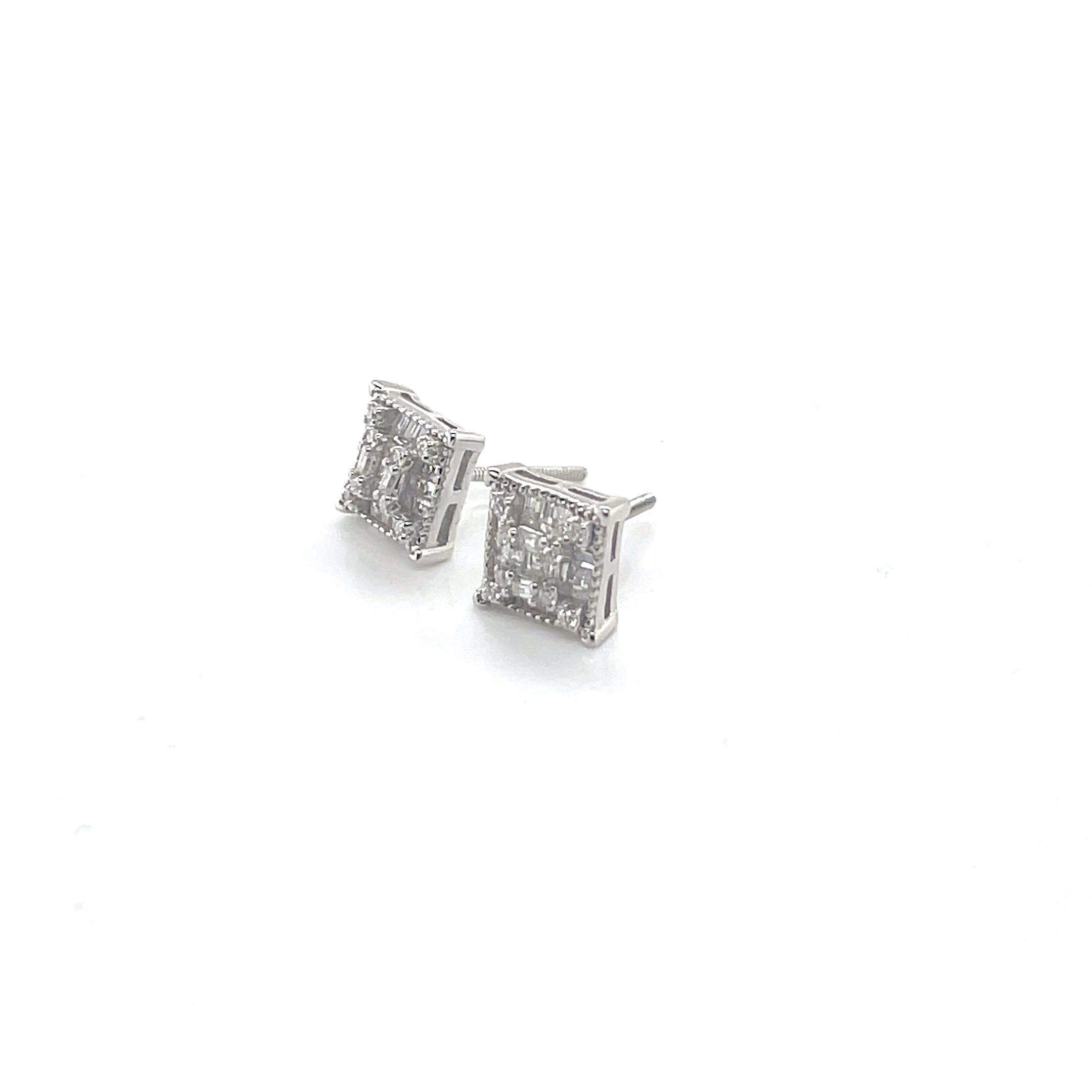 Square Silver and Moissanite Stud Earrings