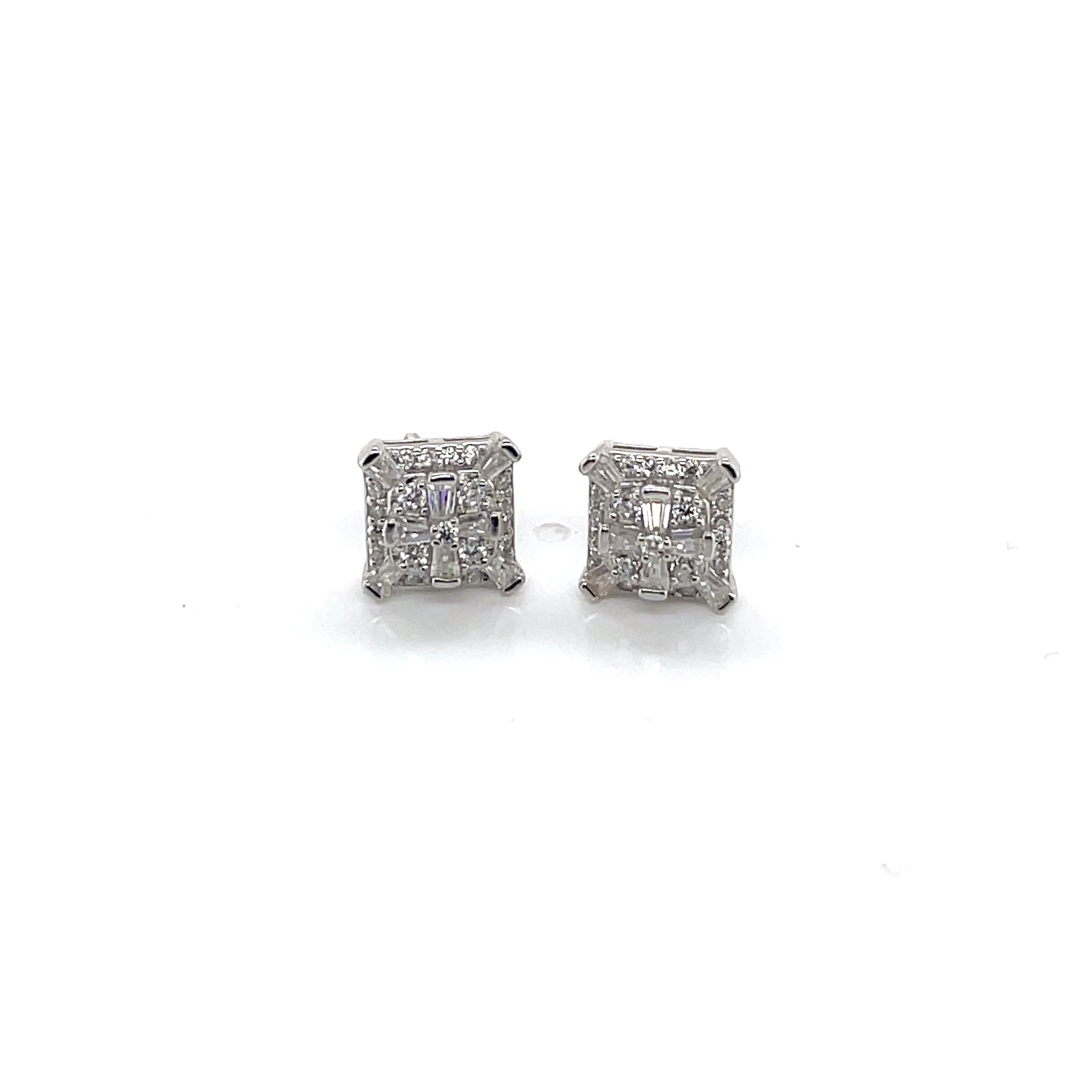 Square Silver and Moissanite Stud Earrings