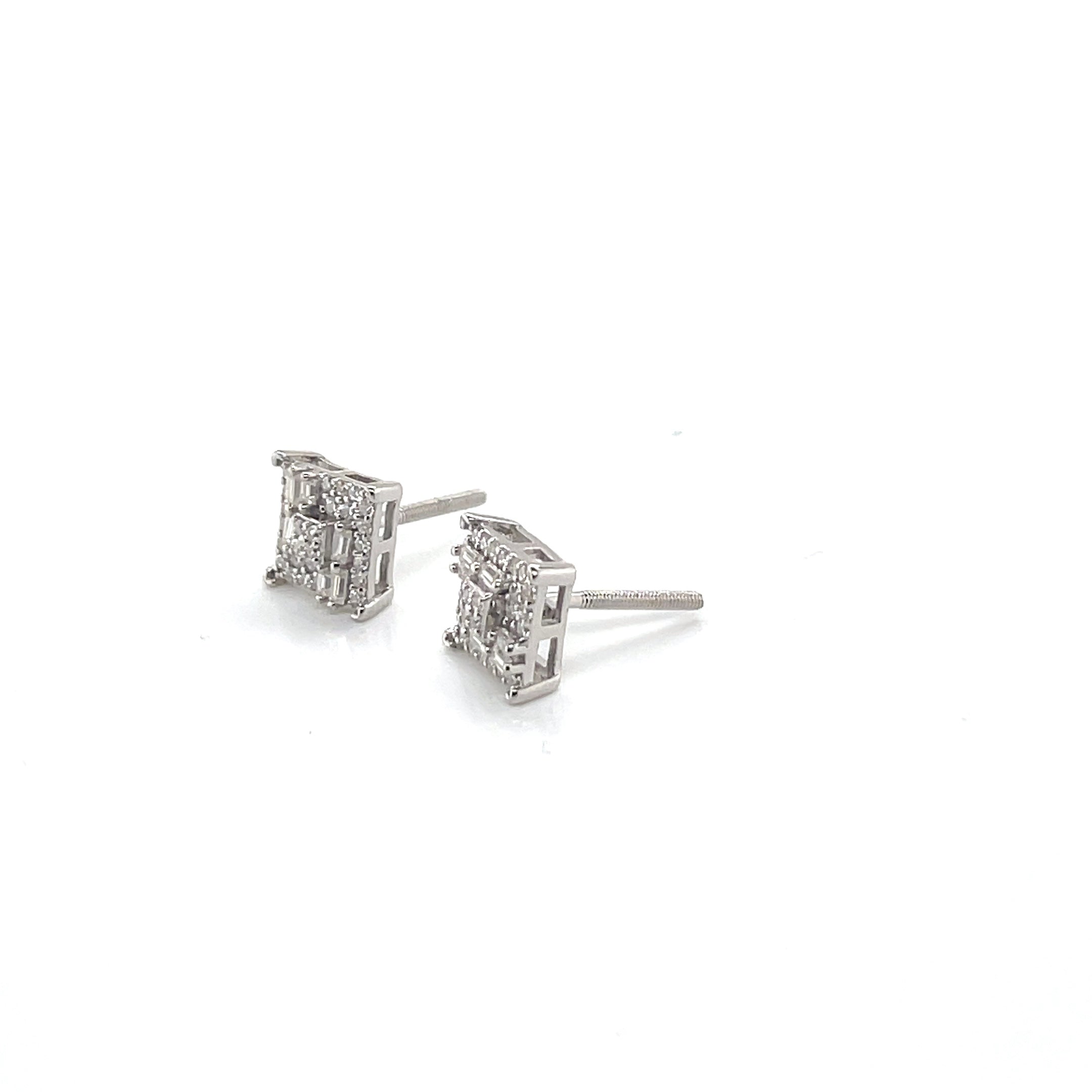 Square Silver and Moissanite Stud Earrings