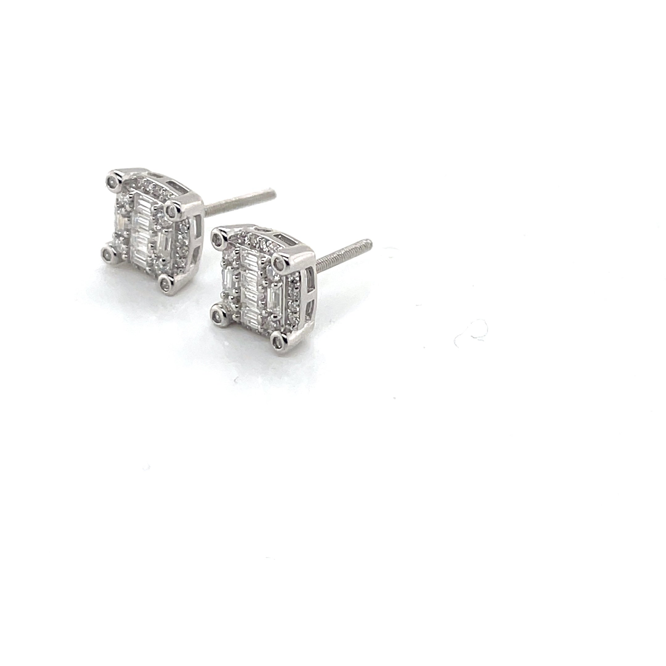 Square Silver and Moissanite Stud Earrings