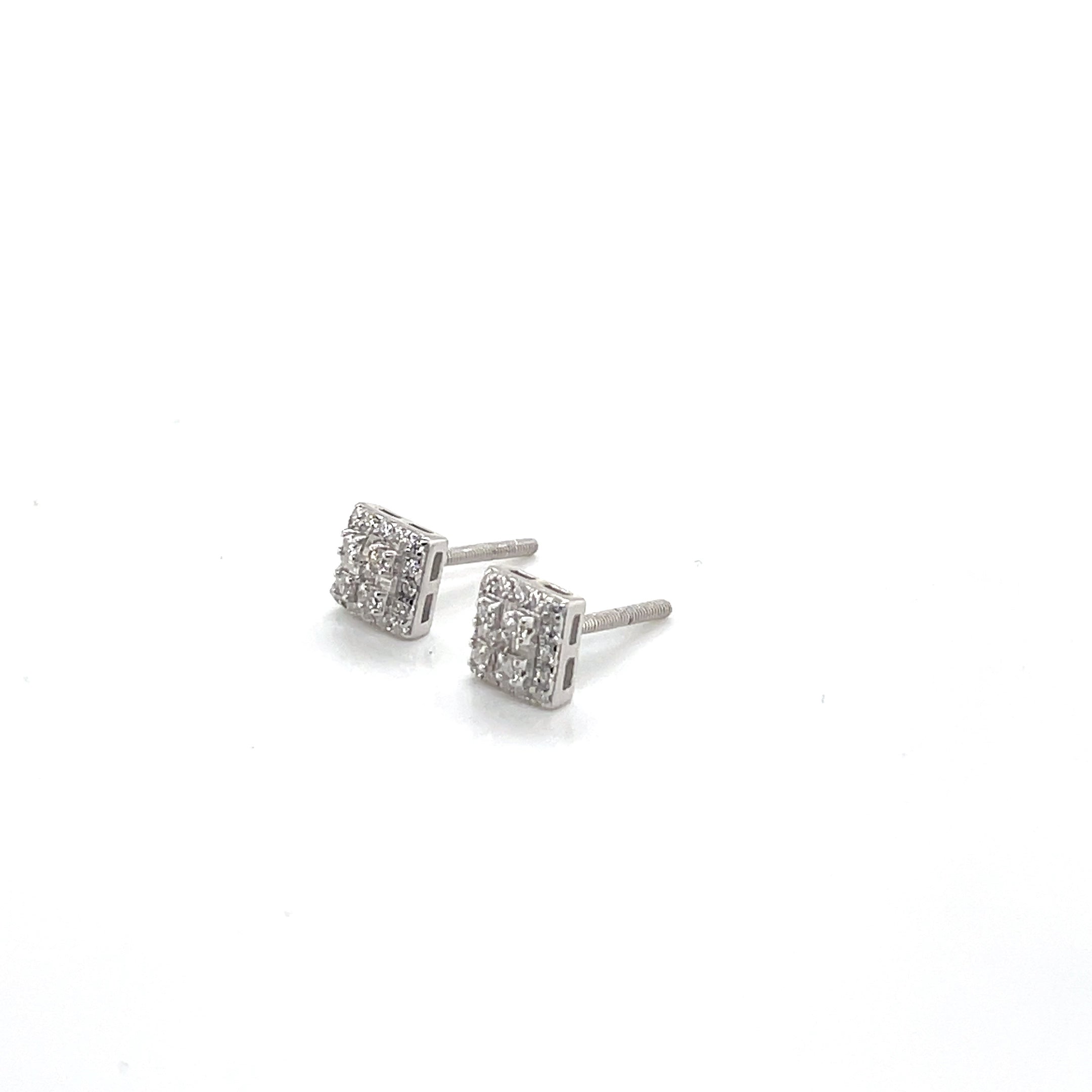 Square Silver and Moissanite Stud Earrings