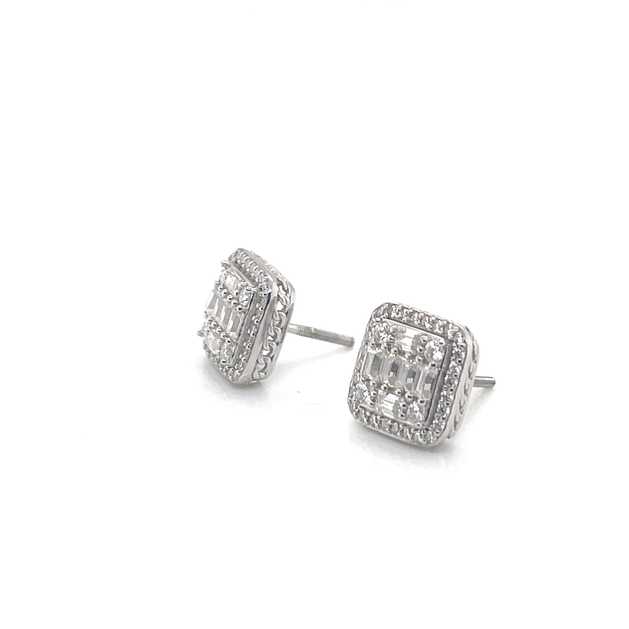 Square Silver and Moissanite Stud Earrings