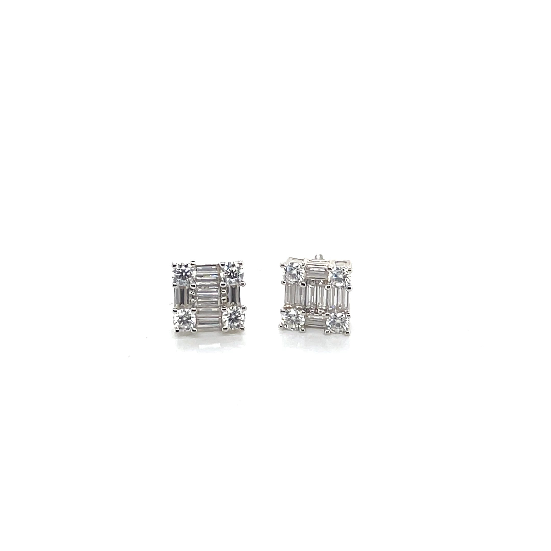 Square Silver and Moissanite Stud Earrings