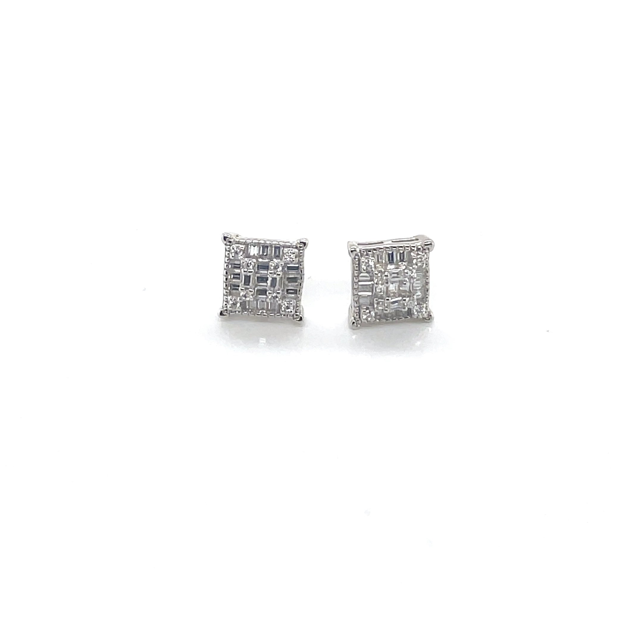 Square Silver and Moissanite Stud Earrings