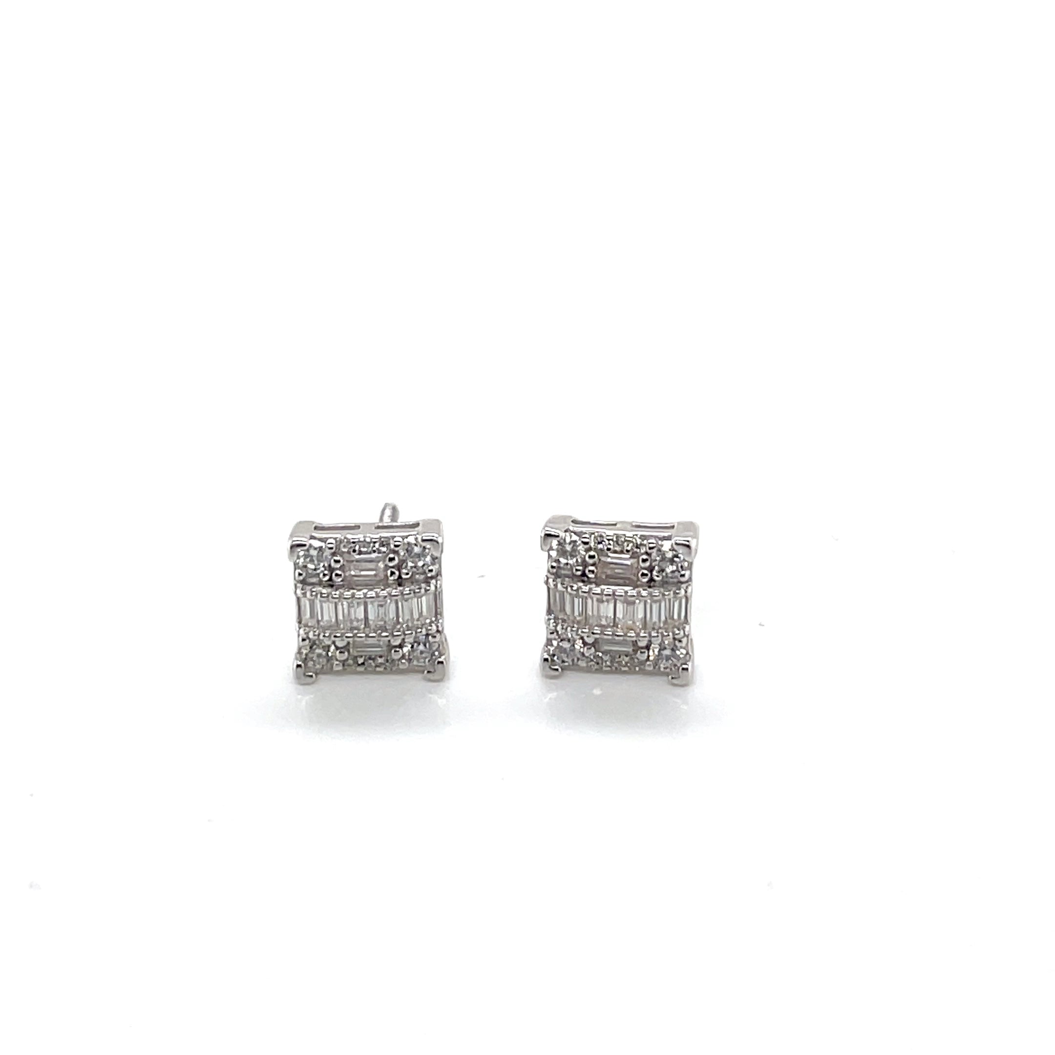 Square Silver and Moissanite Stud Earrings