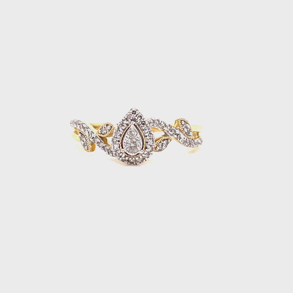 0.25 ct Pear Shape Halo Yellow Gold - Diamond Engagement Ring
