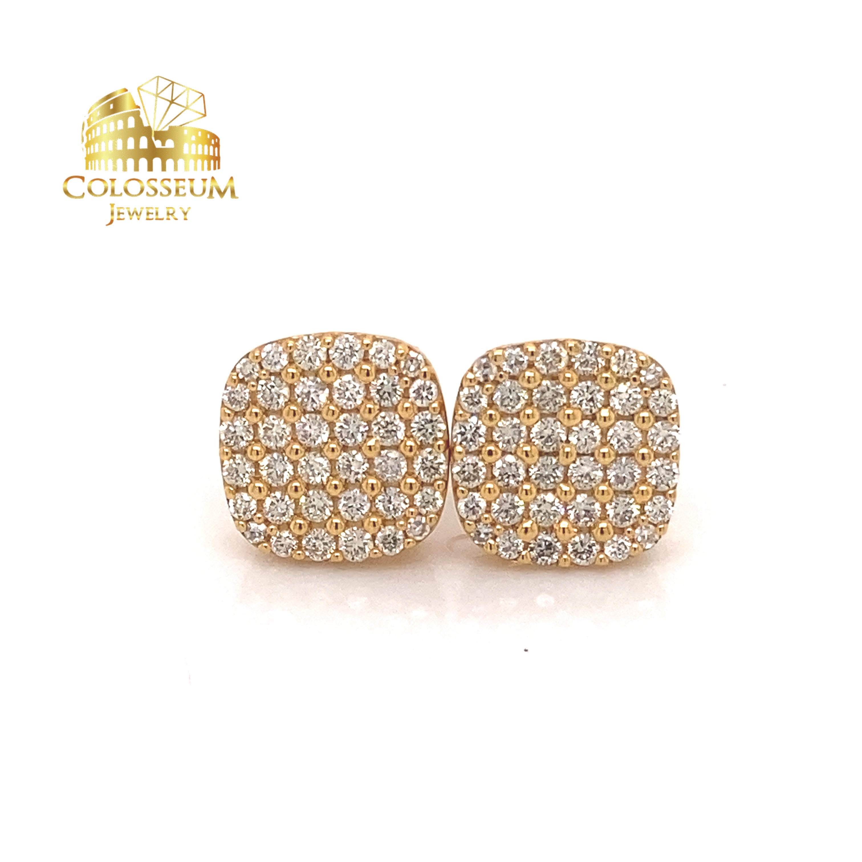10K Yellow Gold Square Cluster Diamond Stud Earrings - 1.0ctw