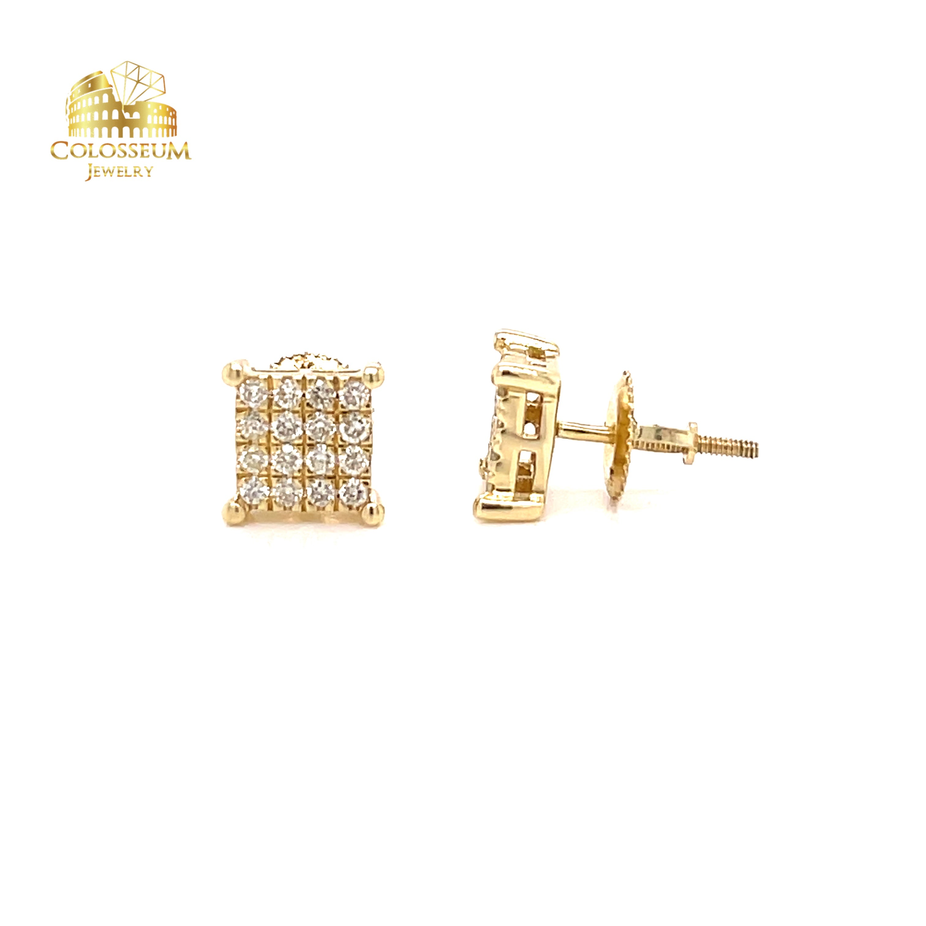 10K Yellow Gold Square Diamond Cluster Earrings - 0.39ctw
