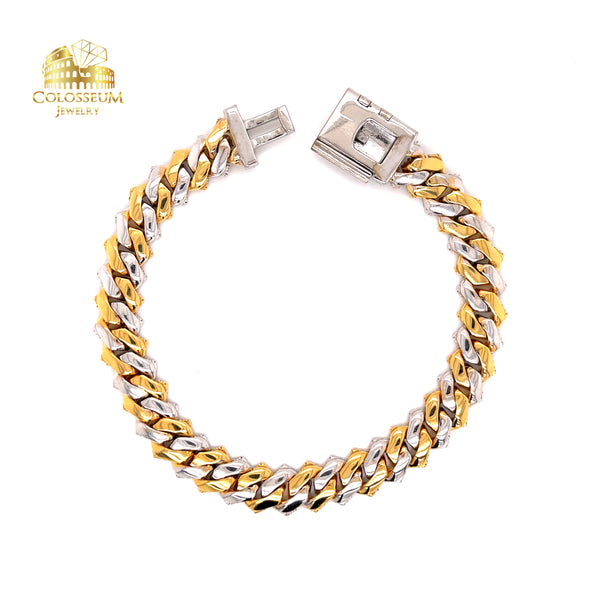 Diamond Miami Cuban Bracelet 7.25 ctw in Diamonds, 10K Two Tones Yellow and White Gold 10mm