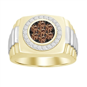 MEN'S RING 1/2 CT WHITE/CHOCOLATE ROUND DIAMOND 10K TT YELLOW & WHITE GOLD