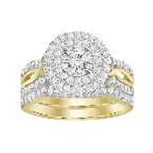 LADIES BRIDAL RING SET 1 CT ROUND DIAMOND 14K WHITE GOLD