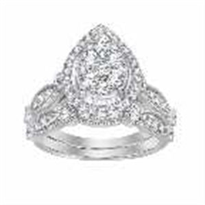 LADIES BRIDAL RING SET 1 CT ROUND DIAMOND 14K WHITE GOLD