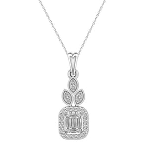 LADIES PENDANT 1/4 CT ROUND/BAGUETTE DIAMOND 14K WHITE GOLD (CHAIN NOT INCLUDED)