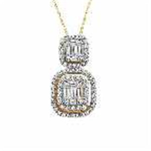 LADIES PENDANT 1/2 CT ROUND/BAGUETTE DIAMOND 14K YELLOW GOLD (CHAIN NOT INCLUDED)