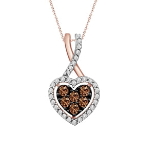 LADIES PENDANT 1/2 CT CHOCOLATE/WHITE ROUND DIAMOND 10K ROSE GOLD (CHAIN NOT INCLUDED)
