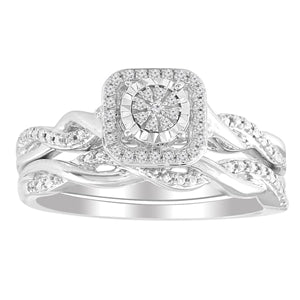 LADIES BRIDAL RING  SET 1/10 CT ROUND DIAMOND 10K WHITE GOLD